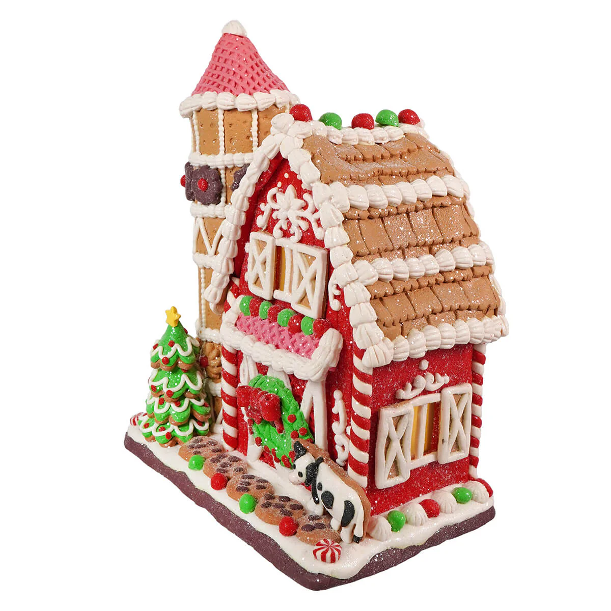 11.75" LED Lighted Gingerbread Barn Table Piece - Image 2