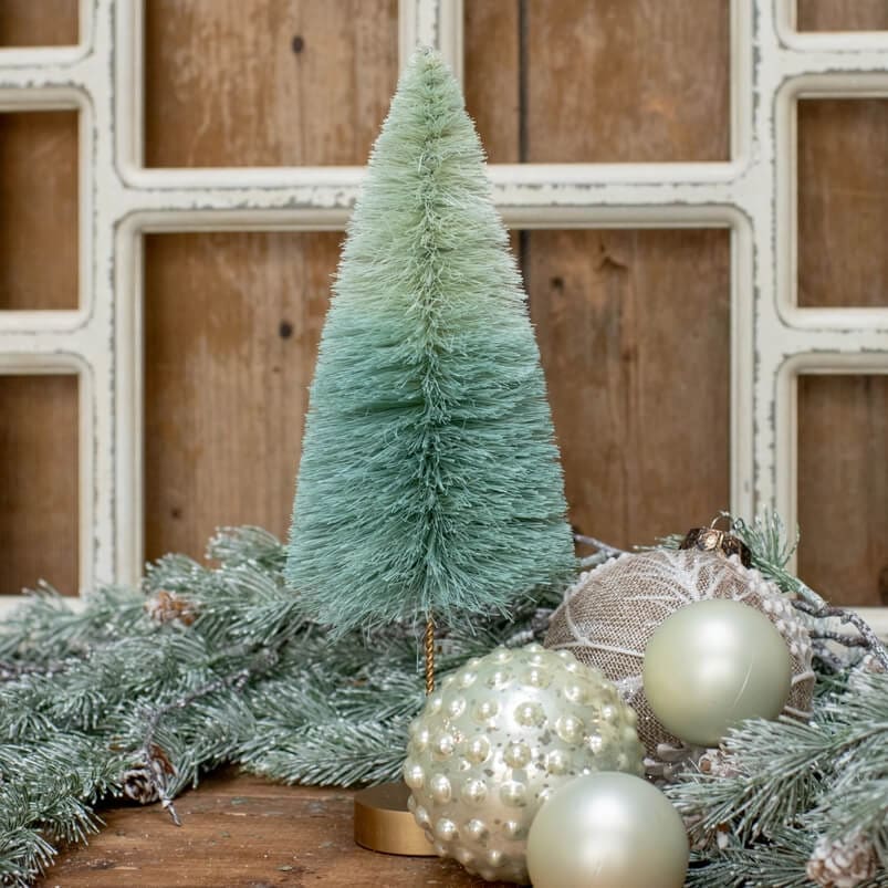 11" Dusty Green Ombre Long Stem Bottle Brush Tree - Image 2