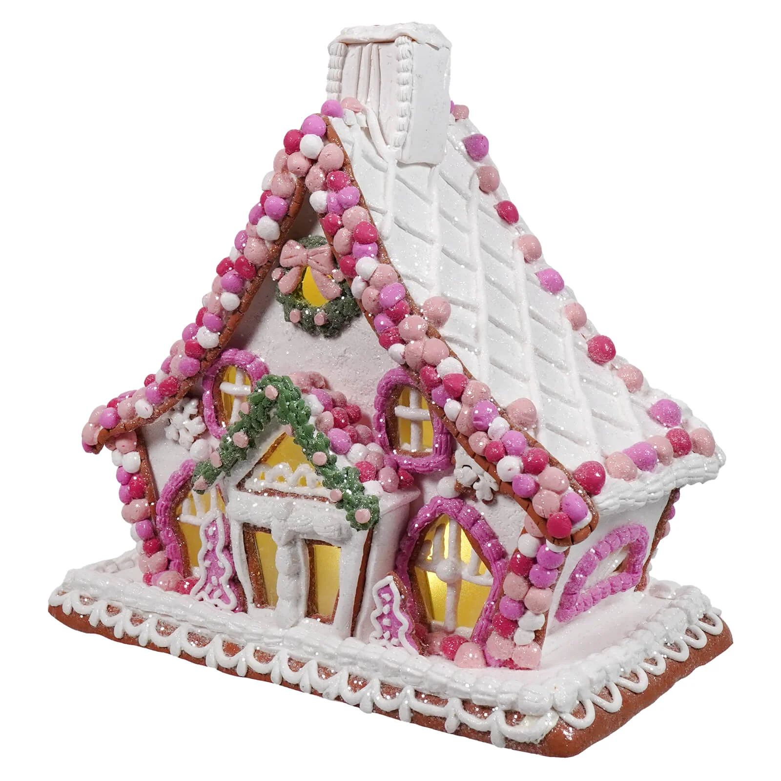 11" Lighted Pink & White Gingerbread House - Image 3