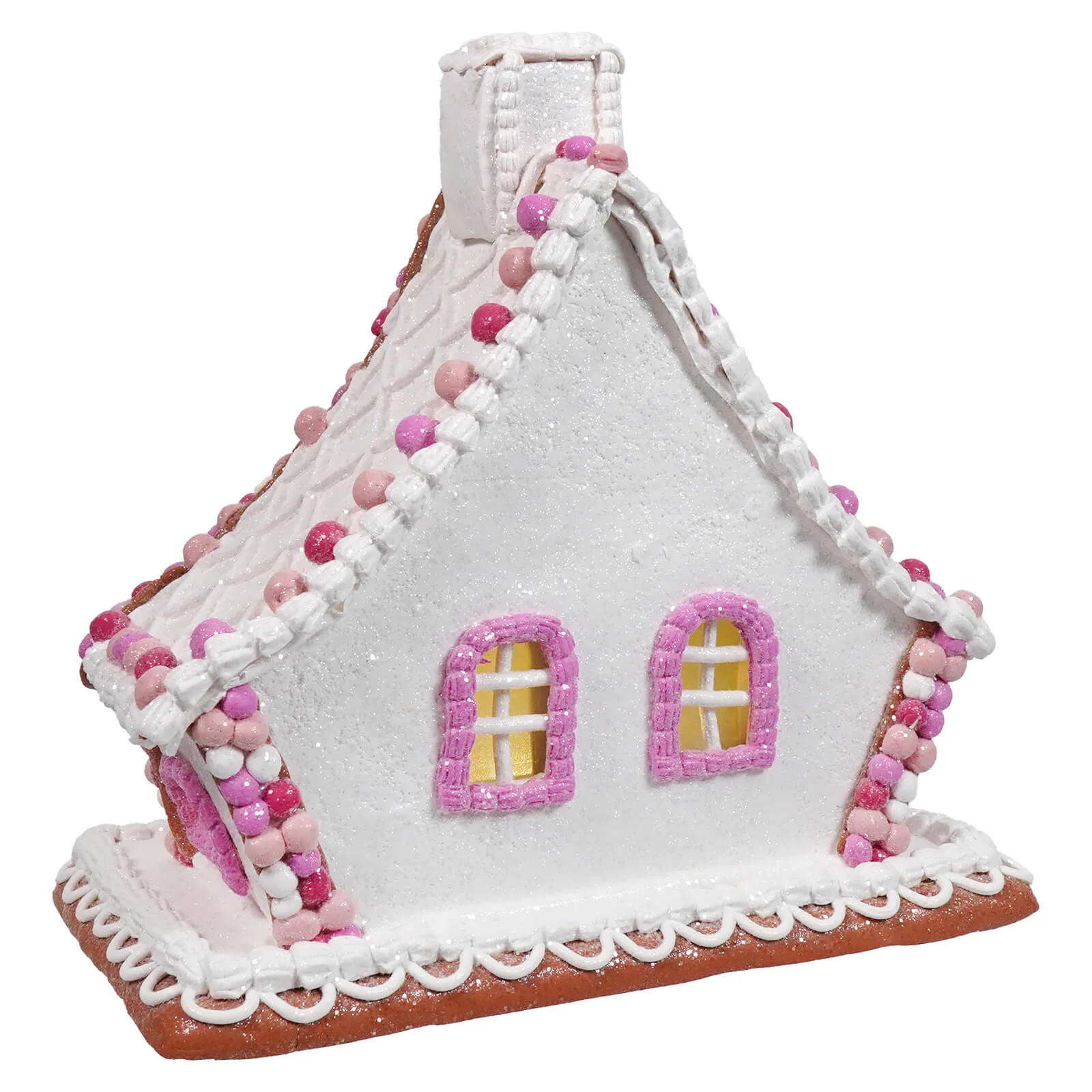 11" Lighted Pink & White Gingerbread House - Image 4