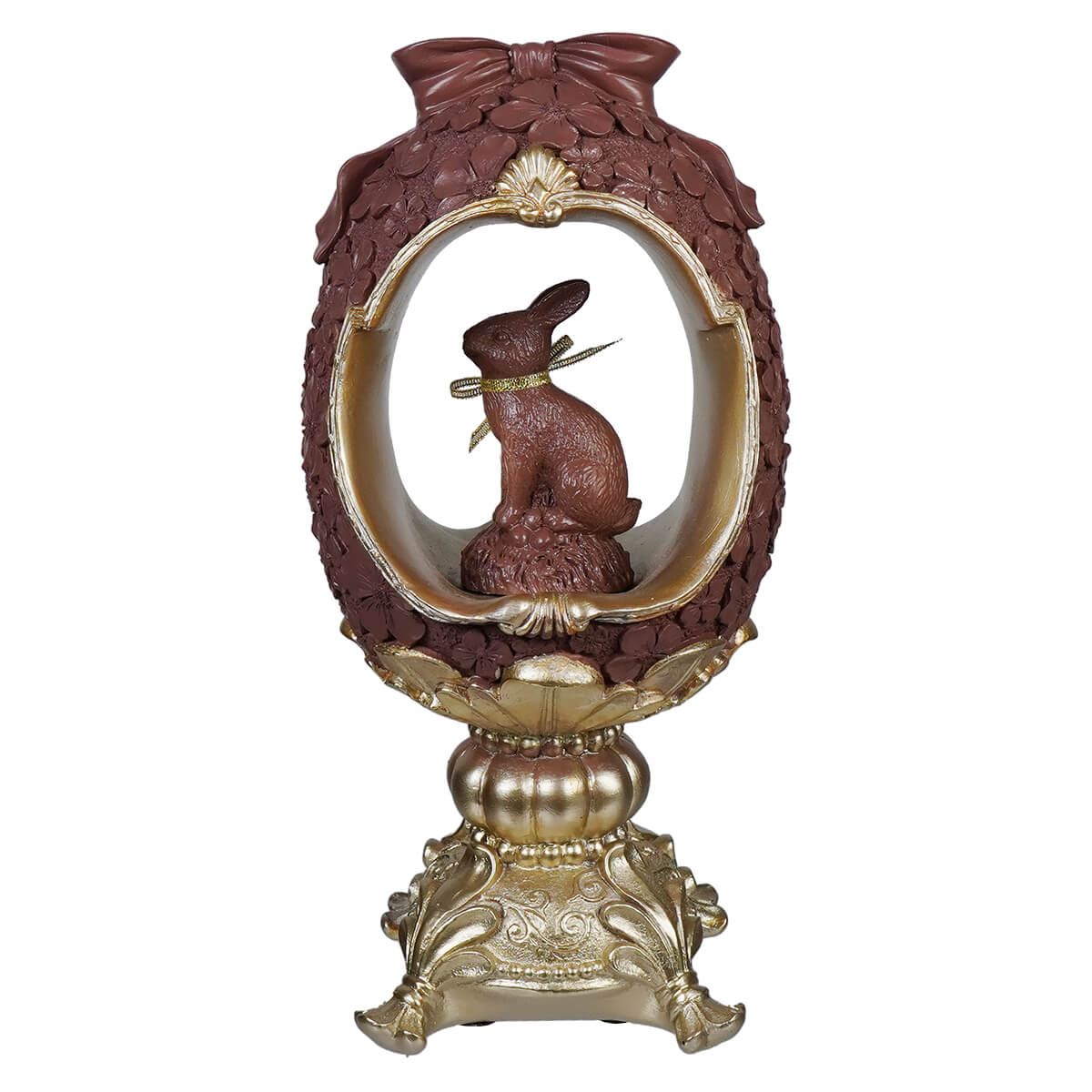 12" Gold & Chocolate Bunny & Egg Pedestal - Image 3