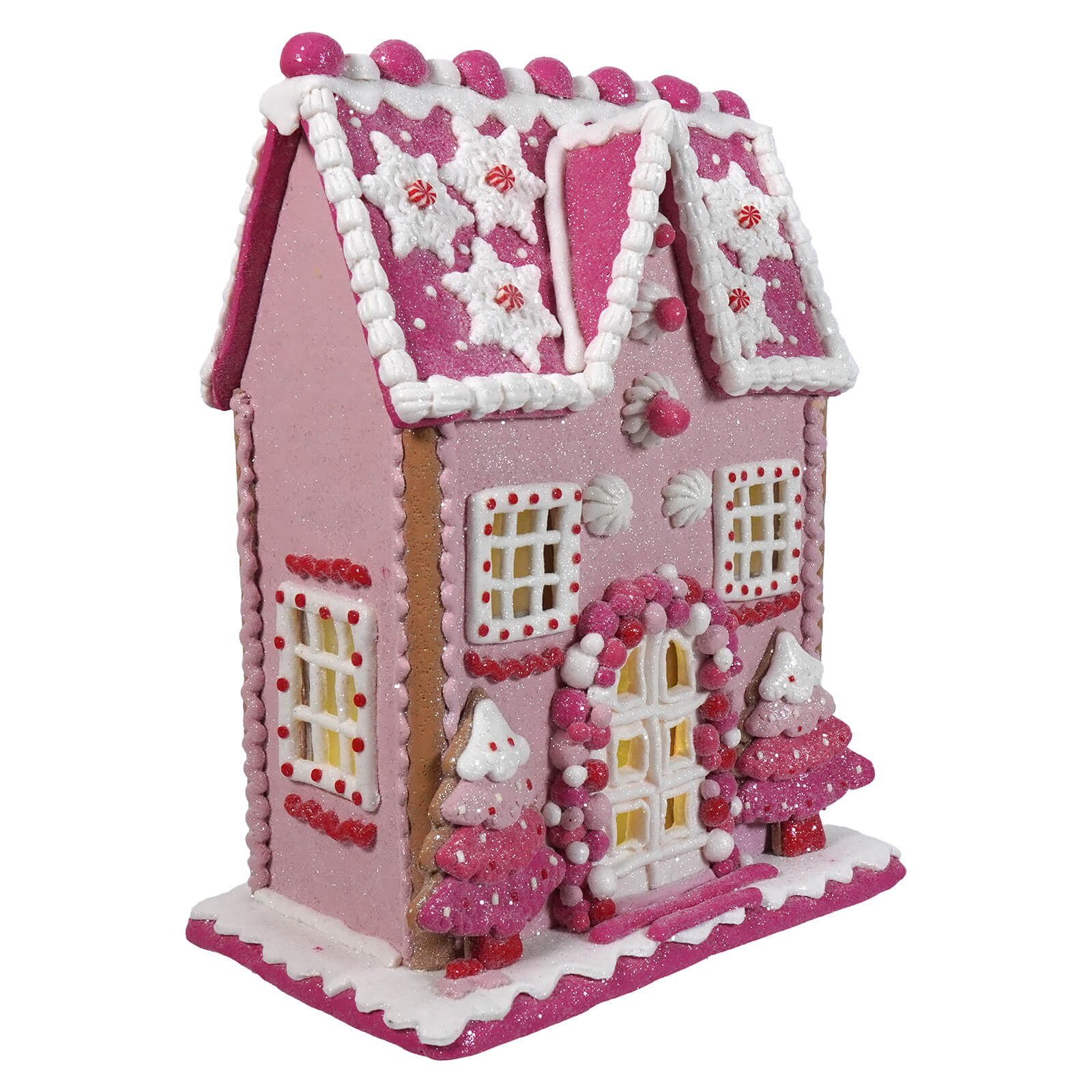 13" Lighted Pink Gingerbread House - Image 2