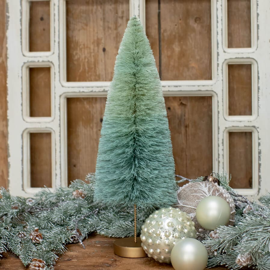 14" Dusty Green Ombre Long Stem Bottle Brush Tree - Image 2