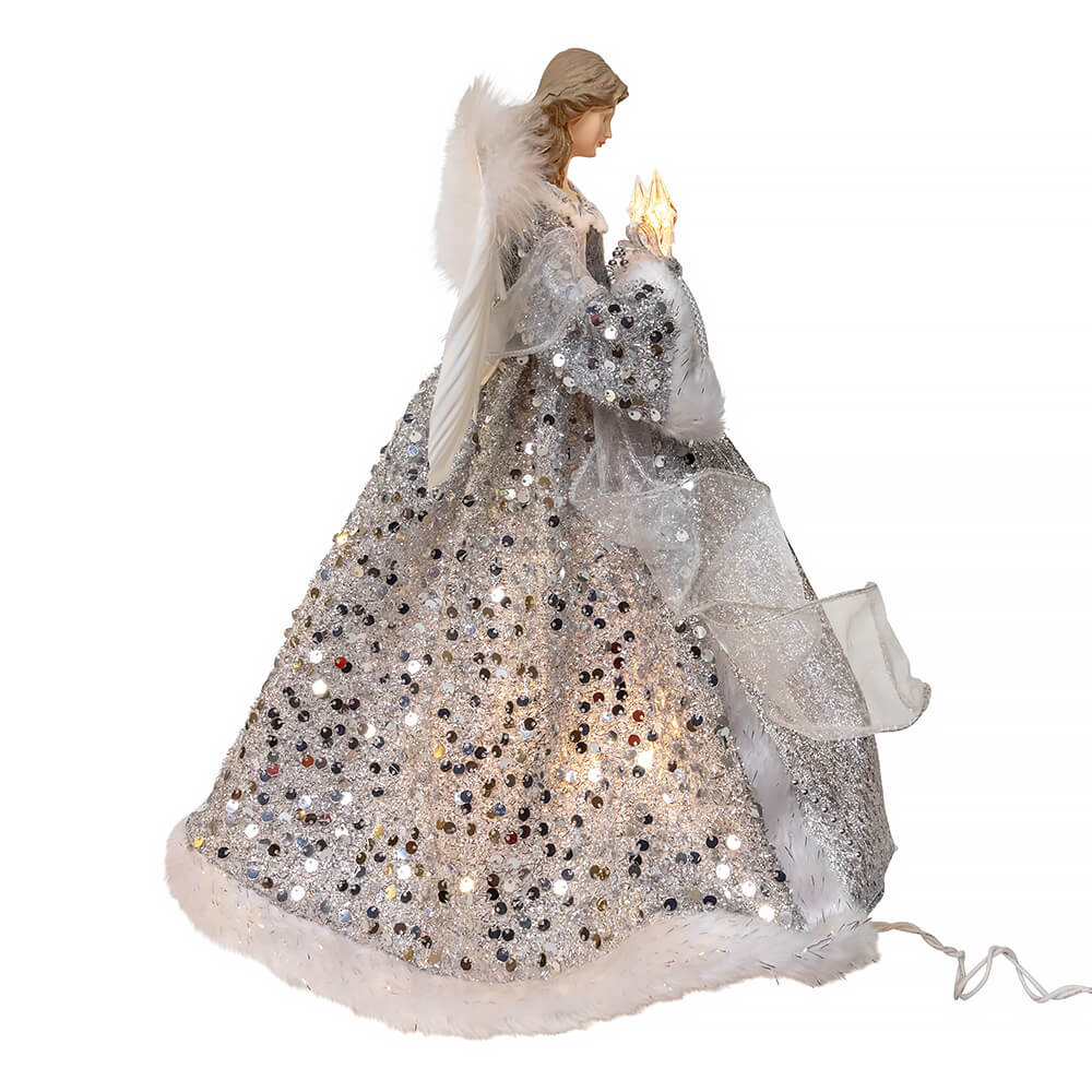 14" UL 10-Light Silver & Ivory Angel Tree Topper - Image 2