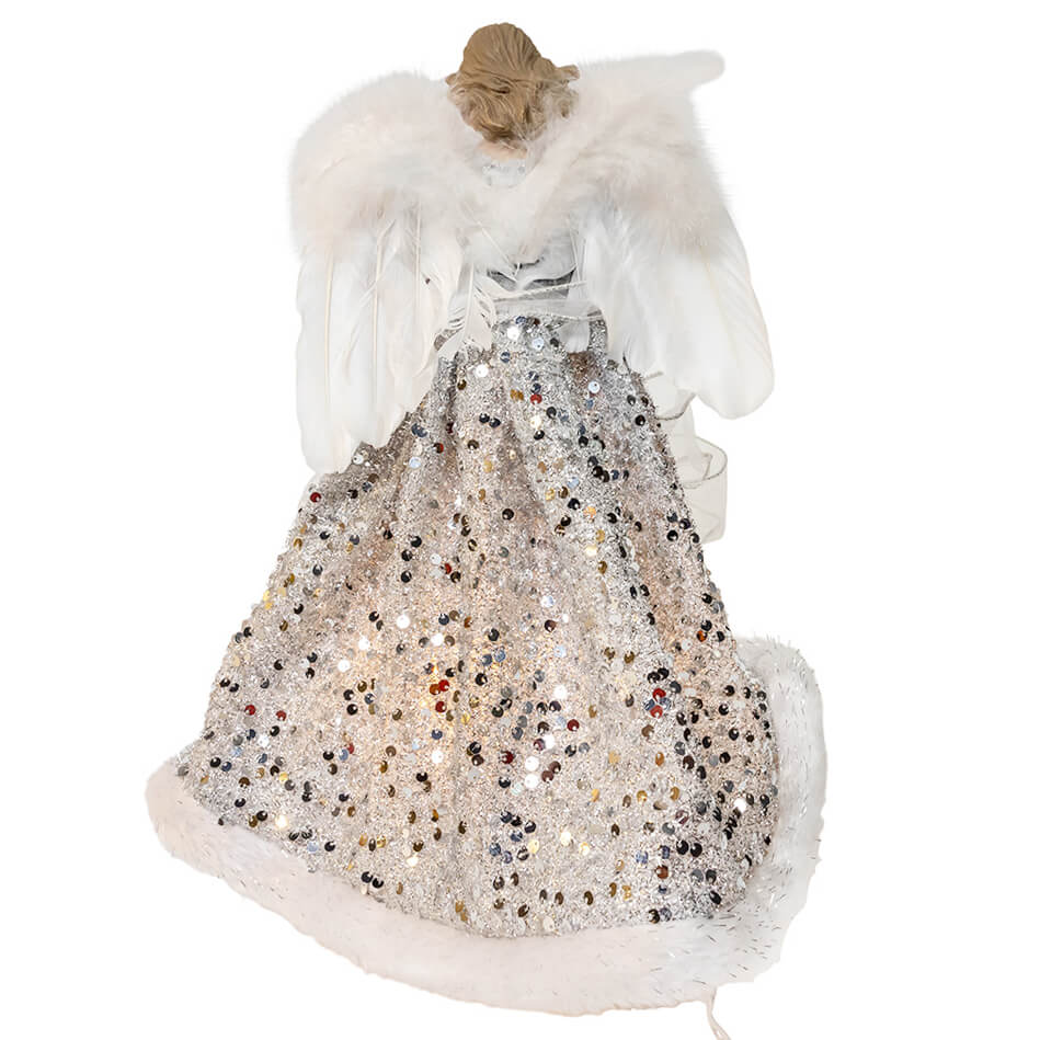 14" UL 10-Light Silver & Ivory Angel Tree Topper - Image 4