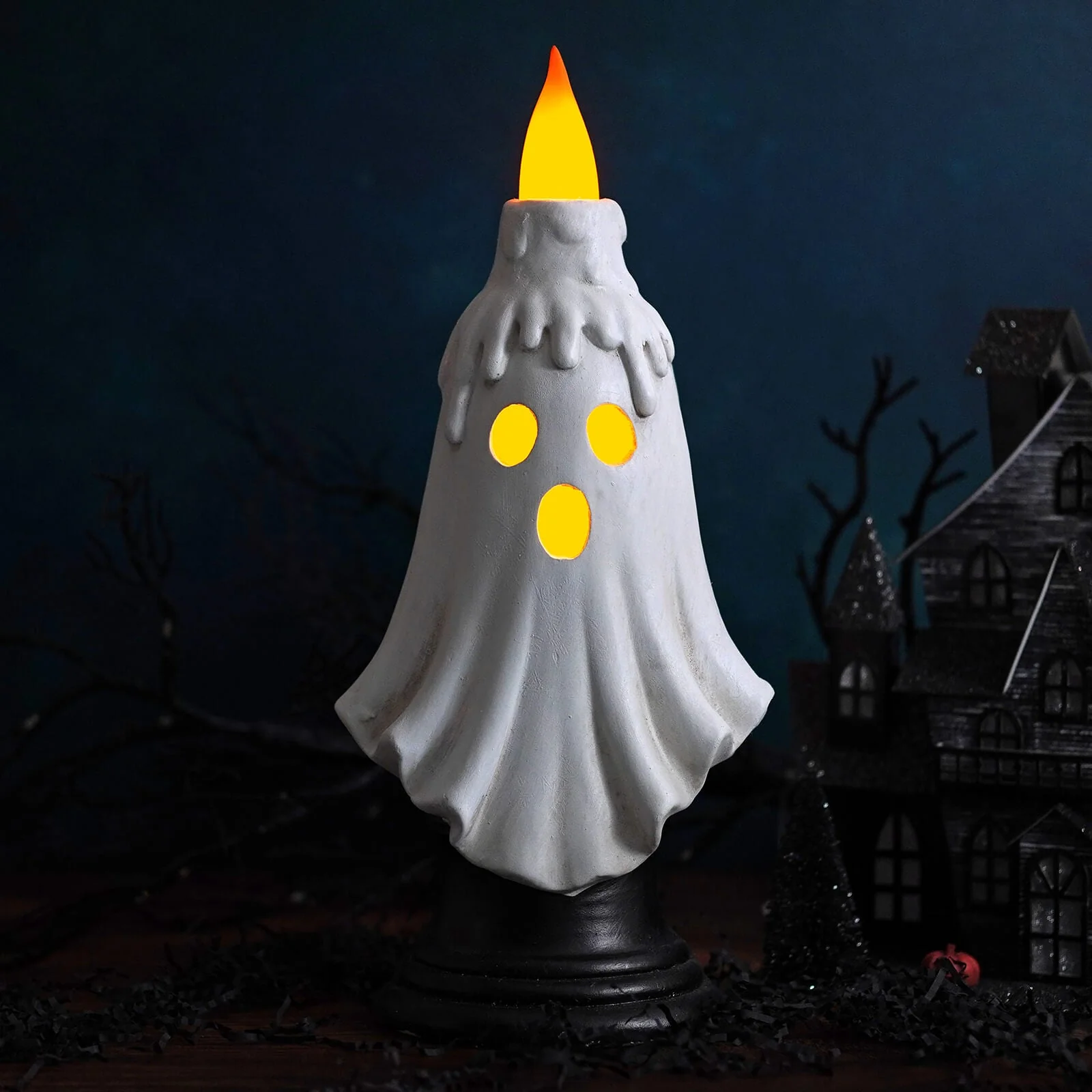 16.5" Large LED Lighted Halloween Ghost Flickering Candle - Image 4
