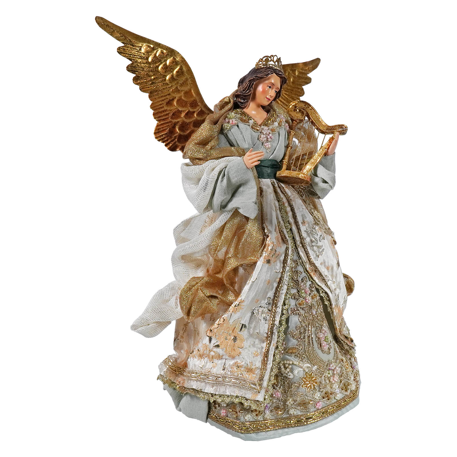 16" Elegant Blue Dress Victorian Angel Tree Topper - Image 2