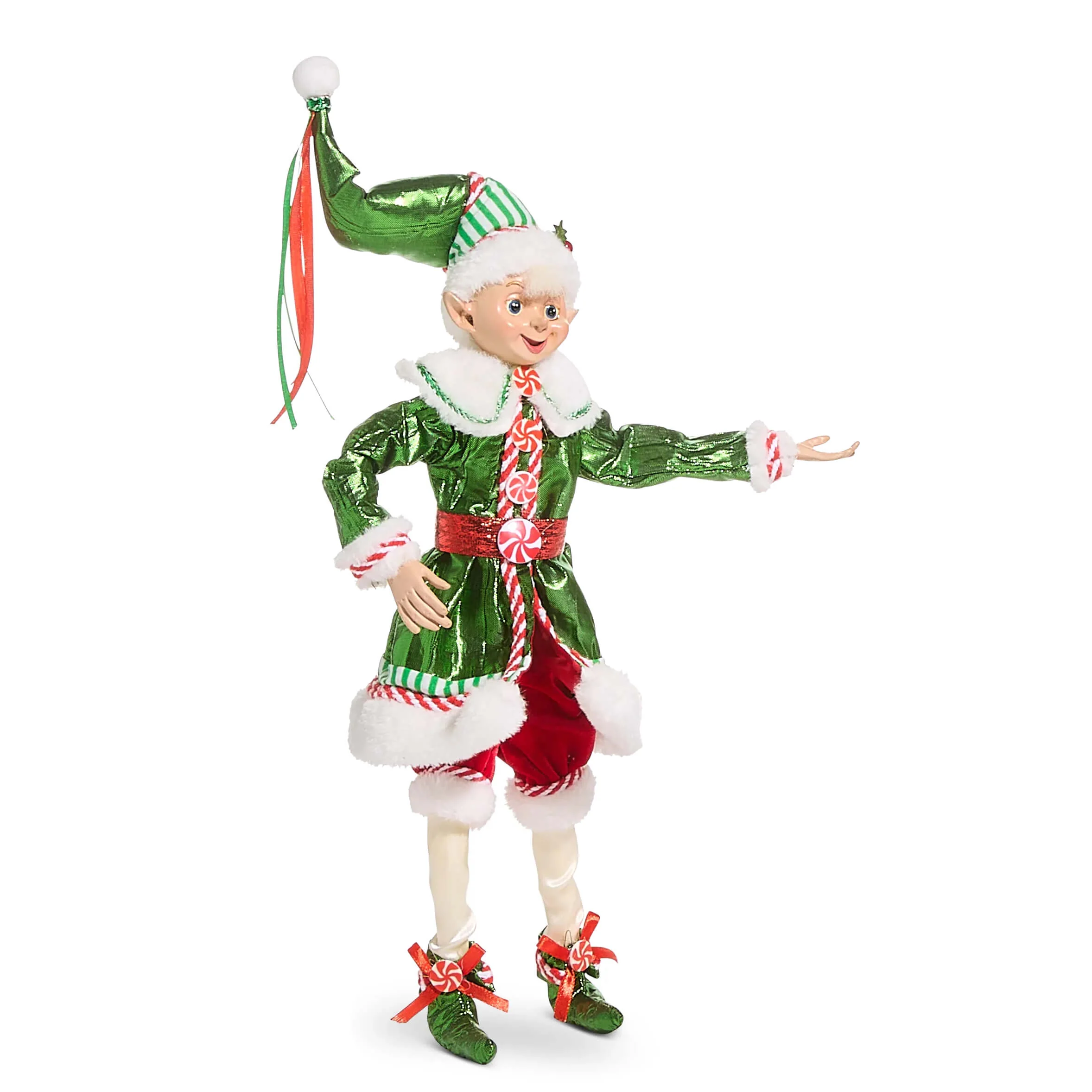 16" Traditional Posable Red & Green Coat Elf - Image 2