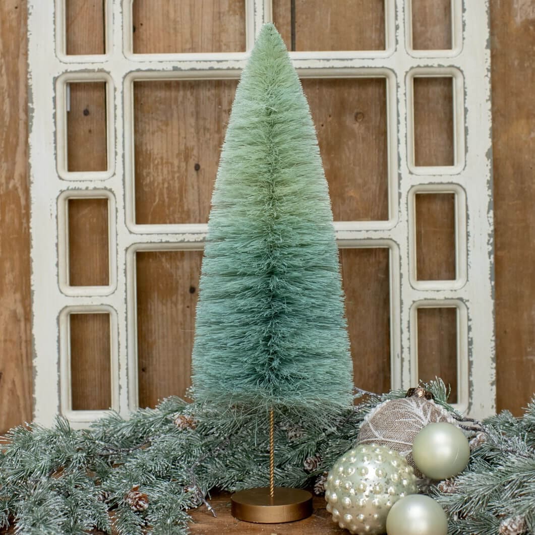 18" Dusty Green Ombre Long Stem Bottle Brush Tree - Image 2