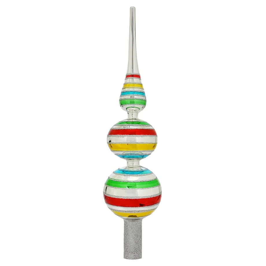 1950's Retro Striped Early Years Glass Finial Tree Topper