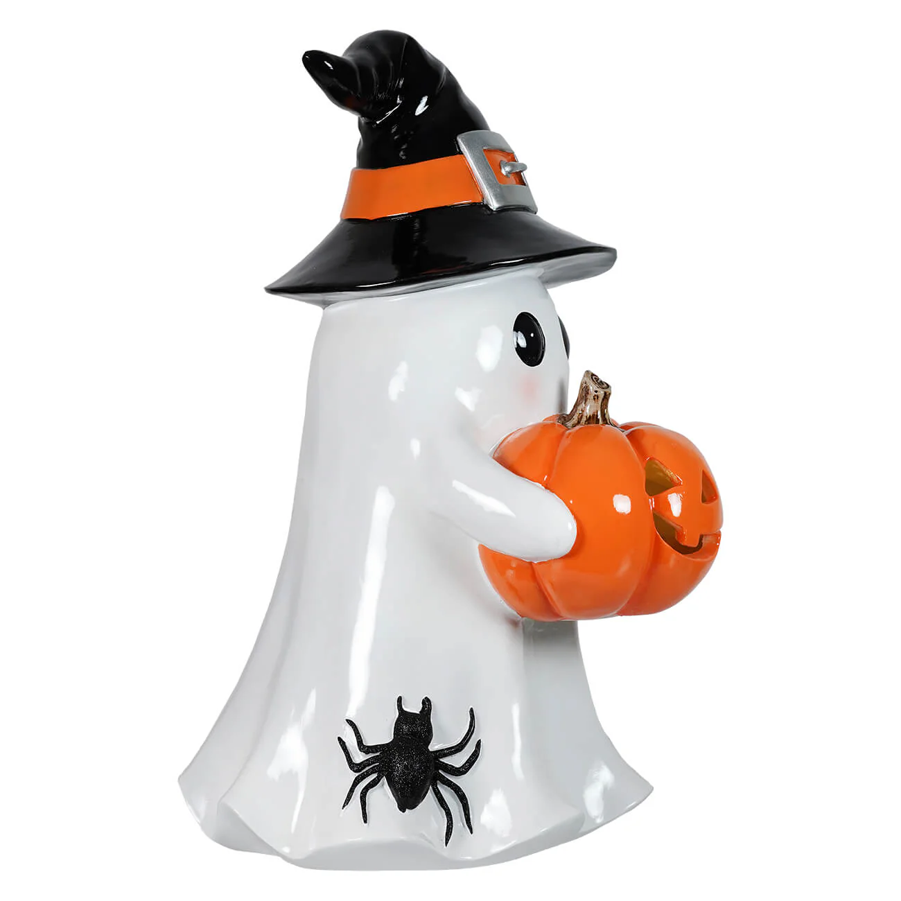 24" Large Ghost Holding Lighted Pumpkin - Image 2