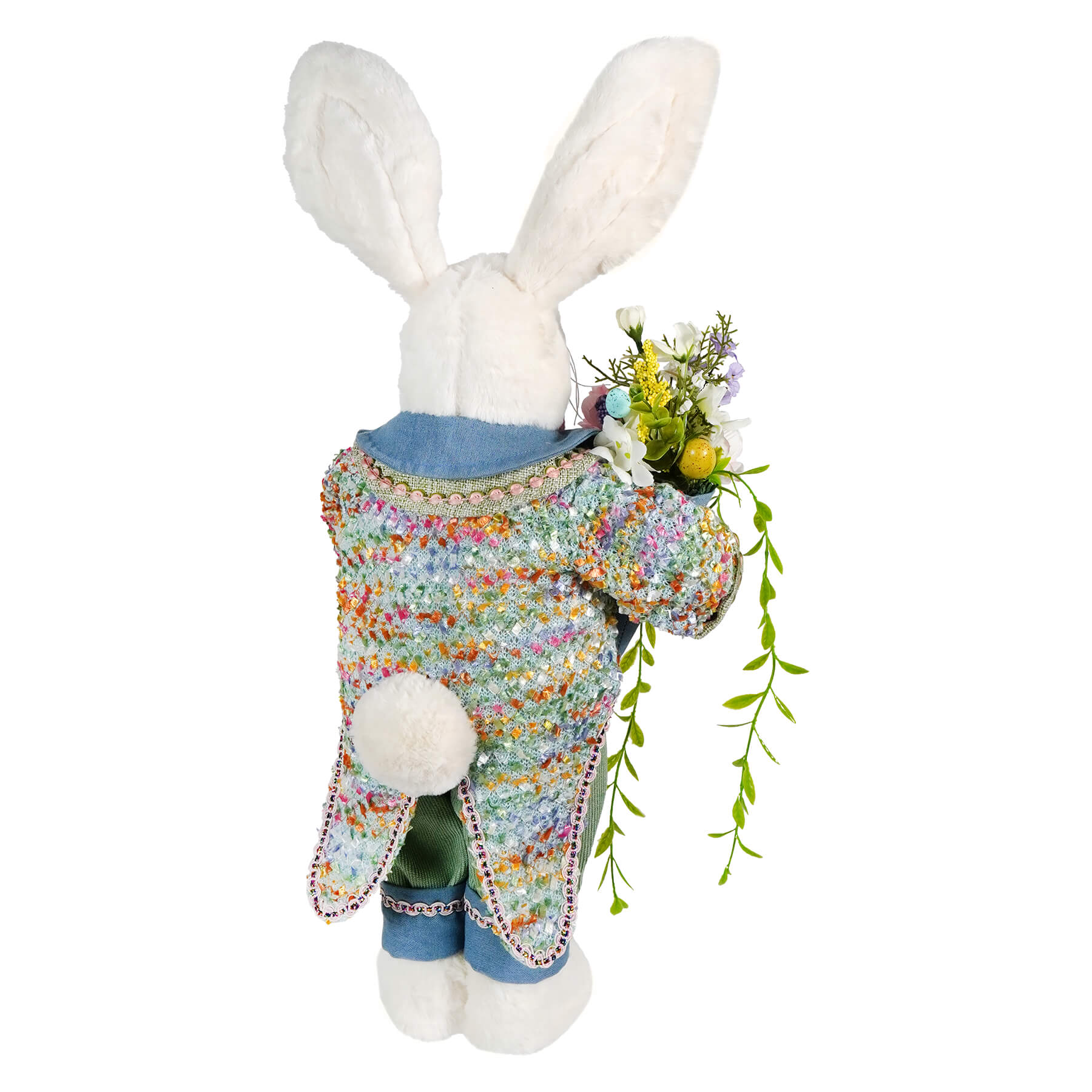24" Mr. Bunny With Blue Accents Holding Bouquet Of Flowers - Image 2