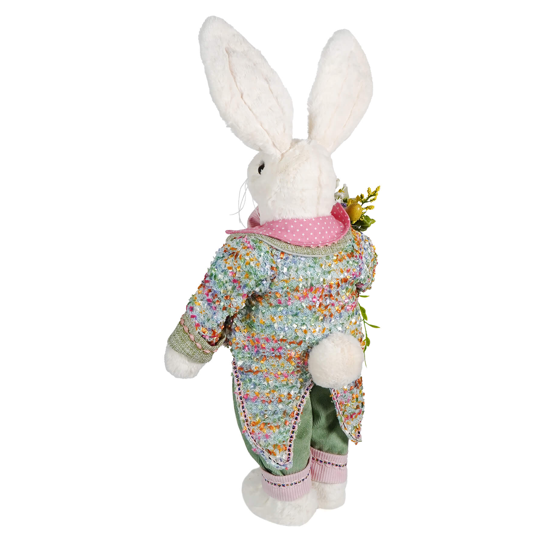 24" Mr. Easter Bunny With Pink Accents Holding Bouquet Of Flowers - Image 2