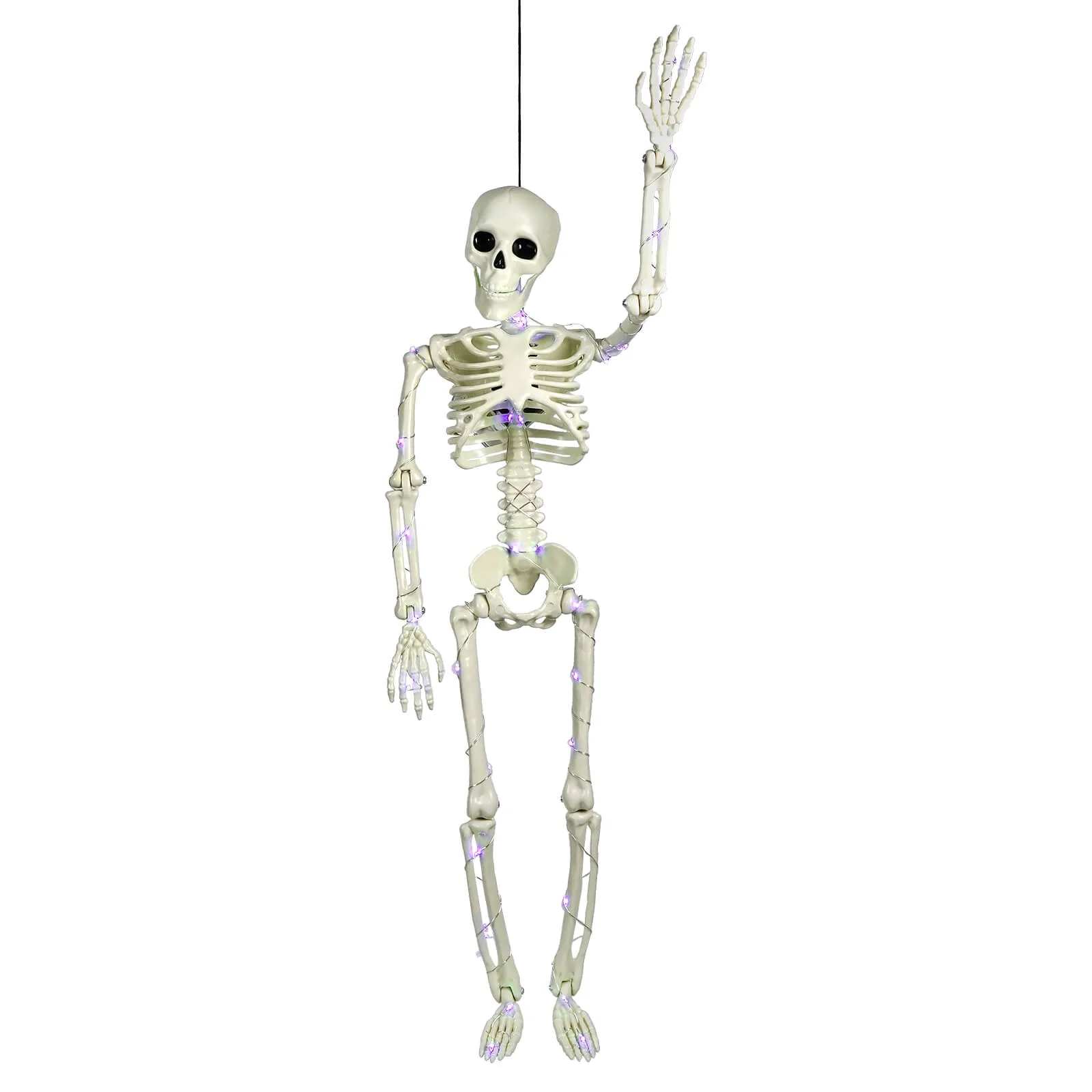 24" Purple LED Lighted Halloween Hanging & Jointed Skeleton