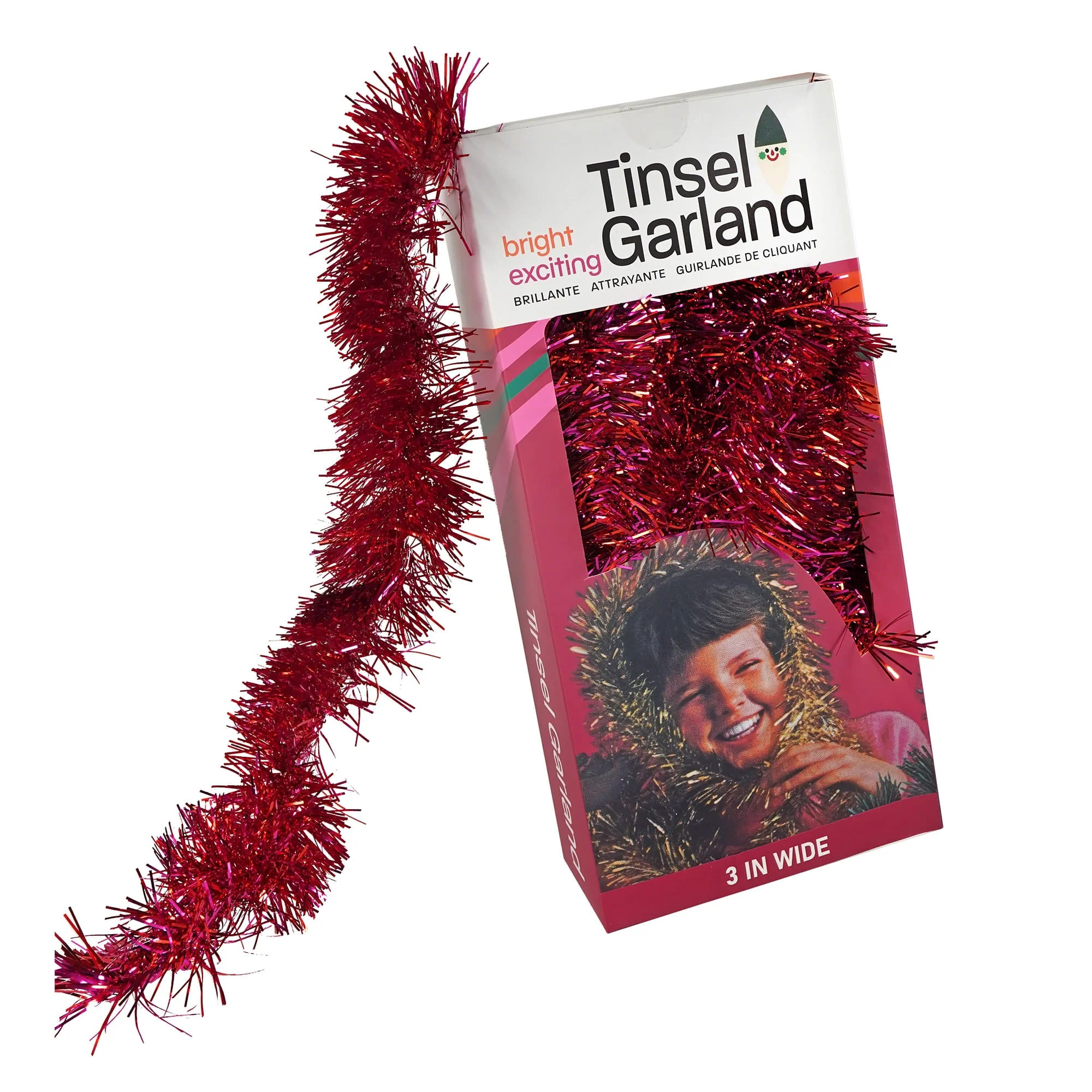 26 Ft. Retro Boxed Red & Pink Tinsel Garland