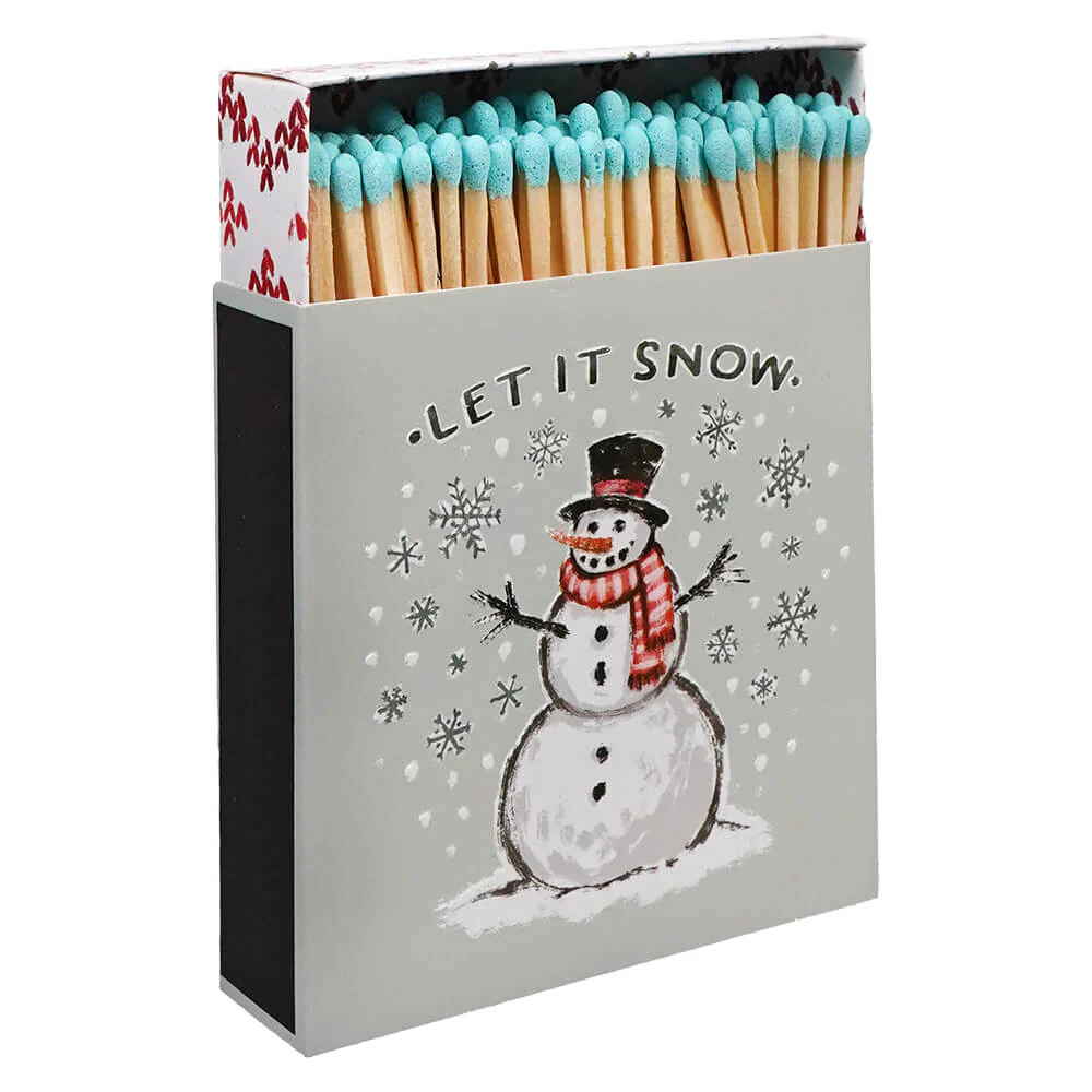 4.25" Long Safety Matches In Embossed "Let It Snow" Snowman Matchbox