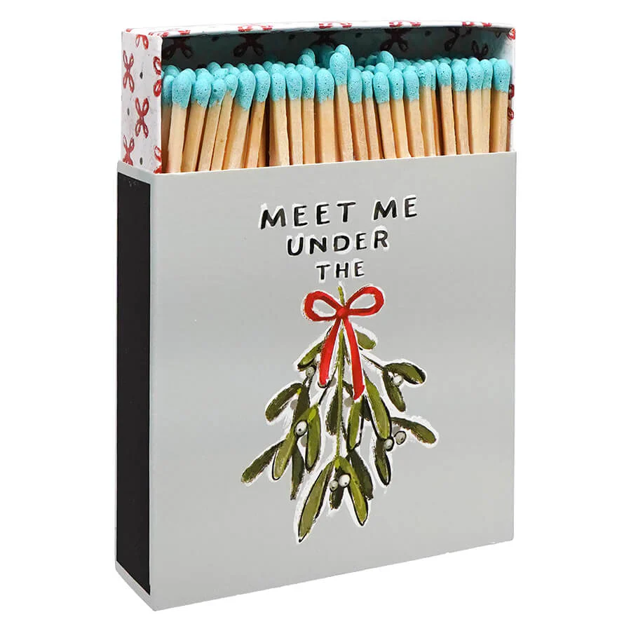 4.25" Long Safety Matches In Embossed Mistletoe Matchbox With Saying