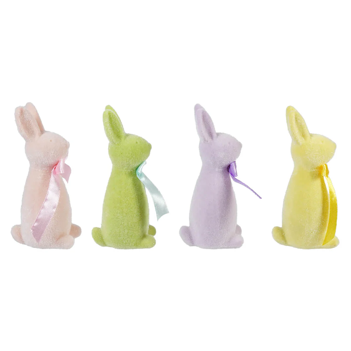 4.25" Pastel Green, Pink, Yellow & Violet Flocked Easter Bunnies Set/4 - Image 2