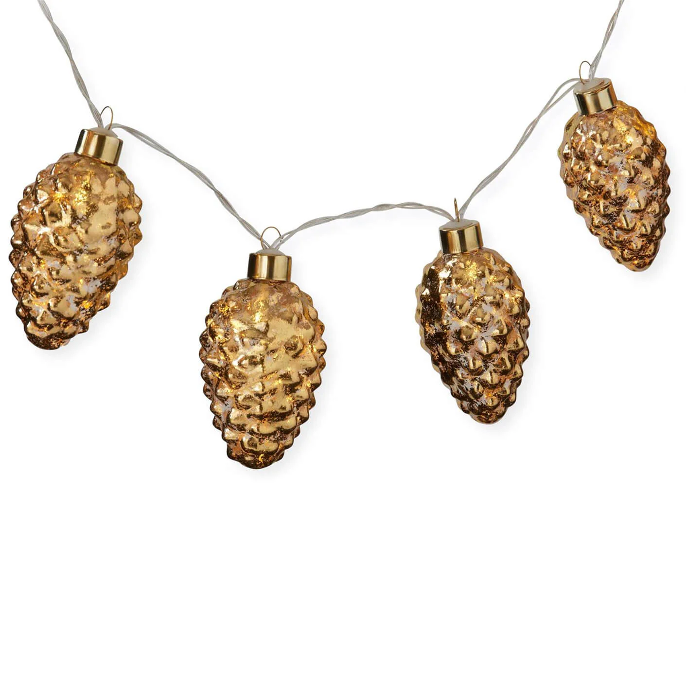 43" Mercury Glass LED Lighted Gold Pinecone Garland - Image 2