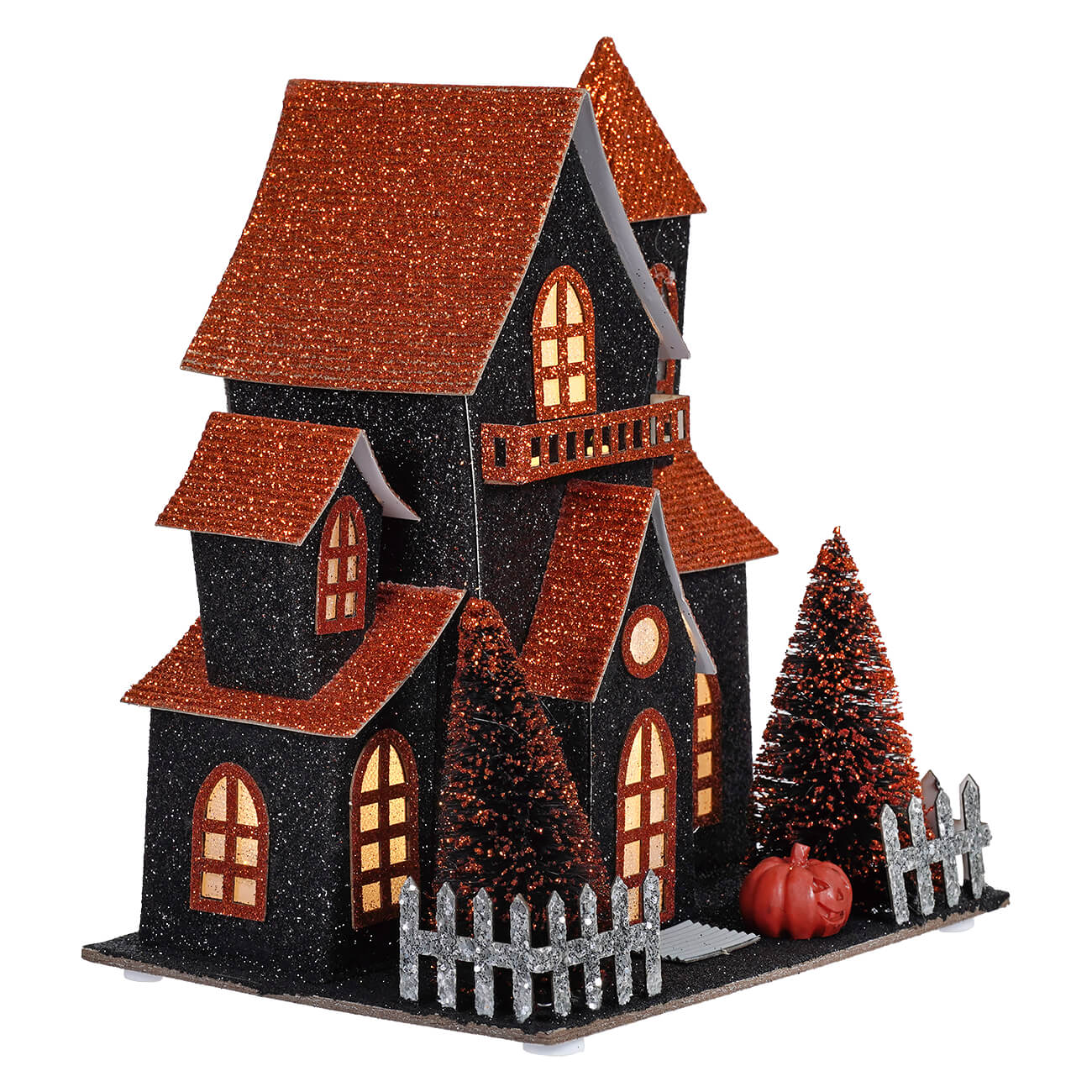 7.5" LED Lighted Black & Orange Halloween Haunted House - Image 2