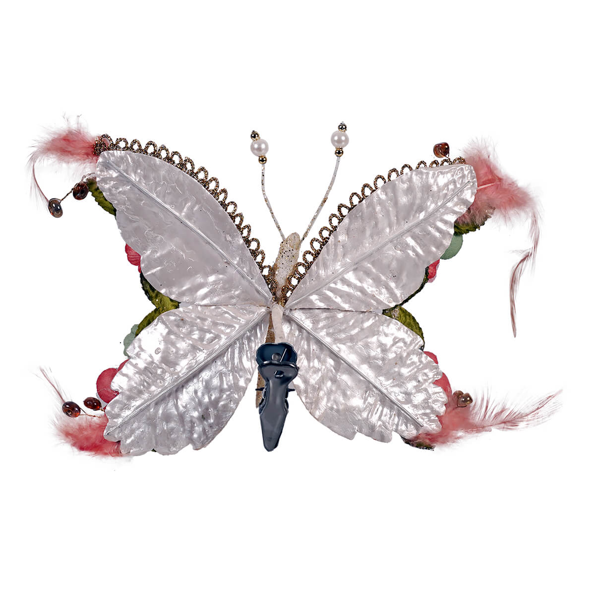 7" Floral Beaded & Glittered Pastel Clip-On Butterfly Ornament - Image 2