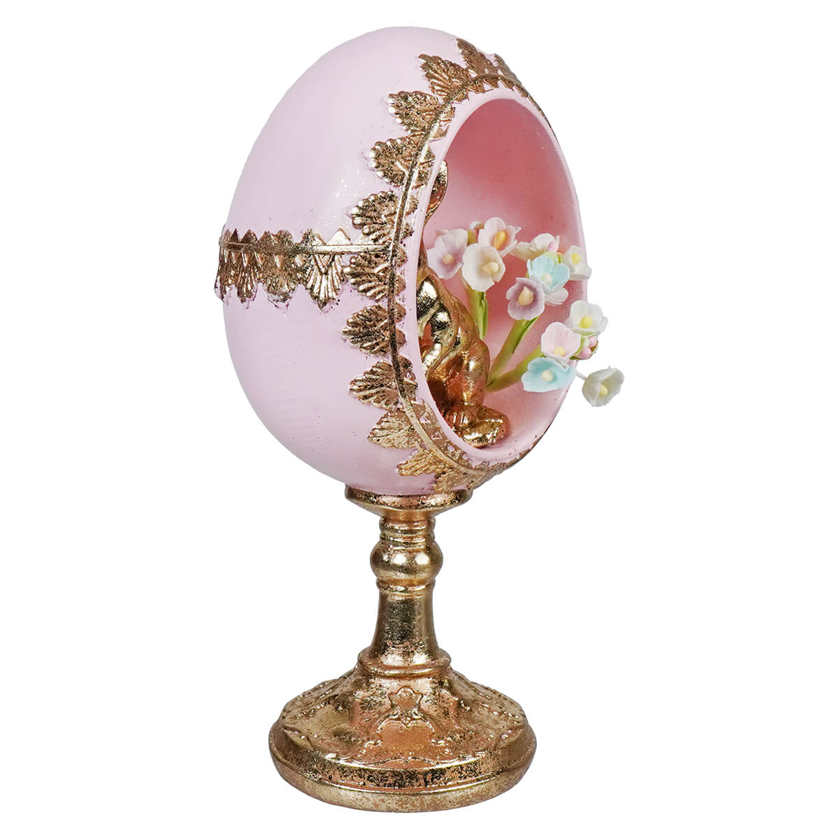 7" Pink & Gold Bunny Egg Pedestal - Image 2