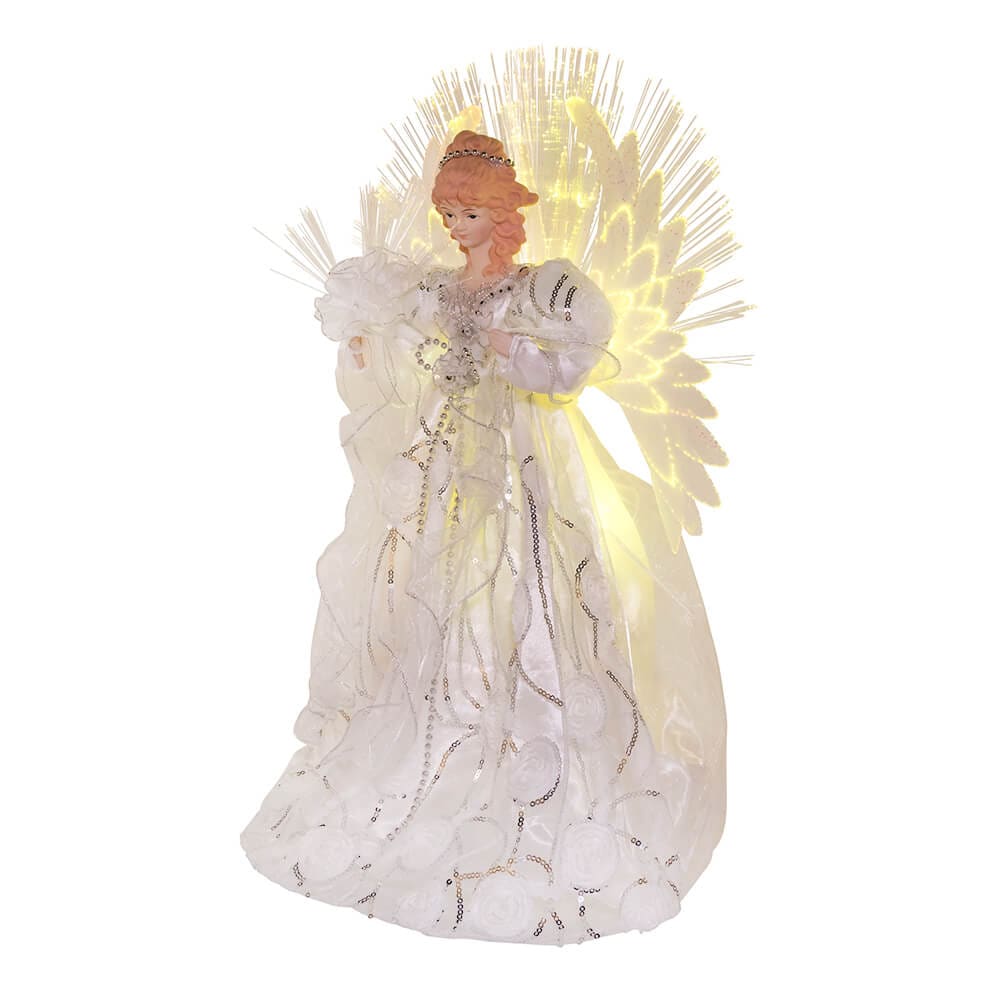 18" UL 70-Light Multicolored Fiber-Optic LED White & Silver Angel Tree Topper - Image 2