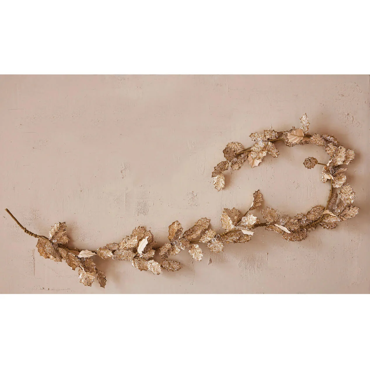72" Gold & Ice Finish Fabric Leaf Garland With Beads & Glitter - Image 2