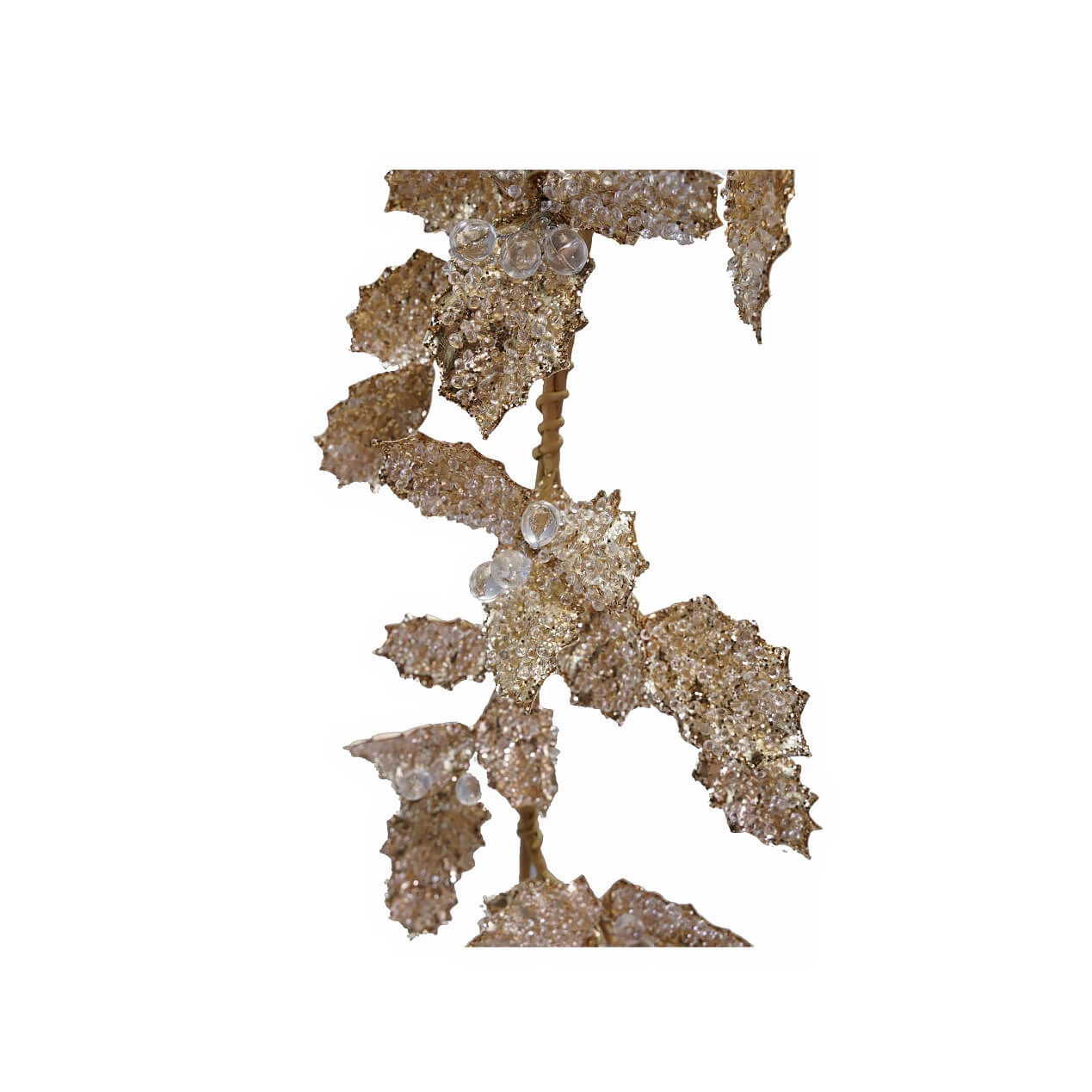 72" Gold & Ice Finish Fabric Leaf Garland With Beads & Glitter - Image 3