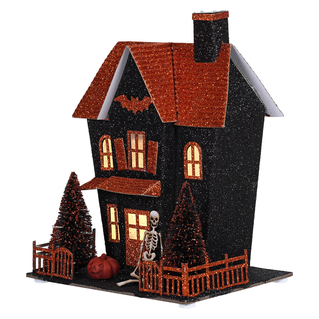 8.25" LED Lighted Black & Orange Halloween Haunted House - Image 2