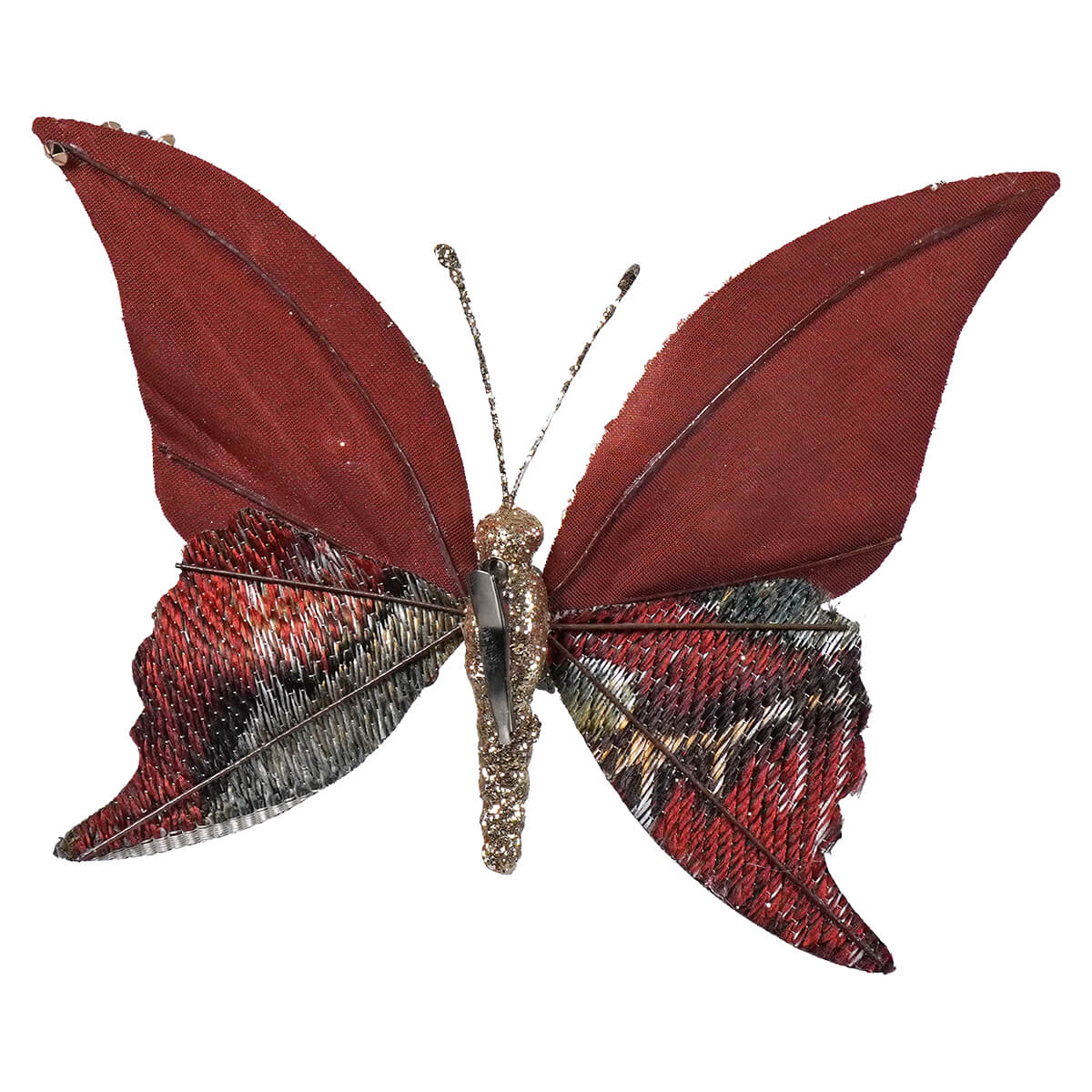 8.5" Fabric Butterfly Clip-On Ornament With Glitter & Sequin Finish - Image 2