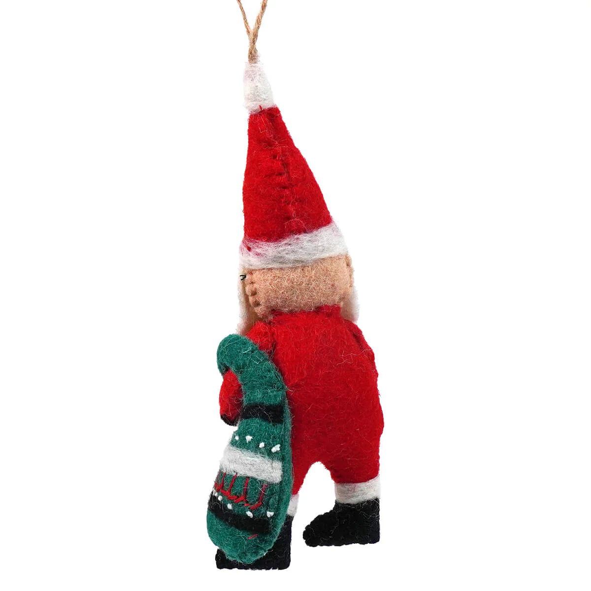 8" Handmade Wool Felt Santa Ornament With Embroidery - Image 2