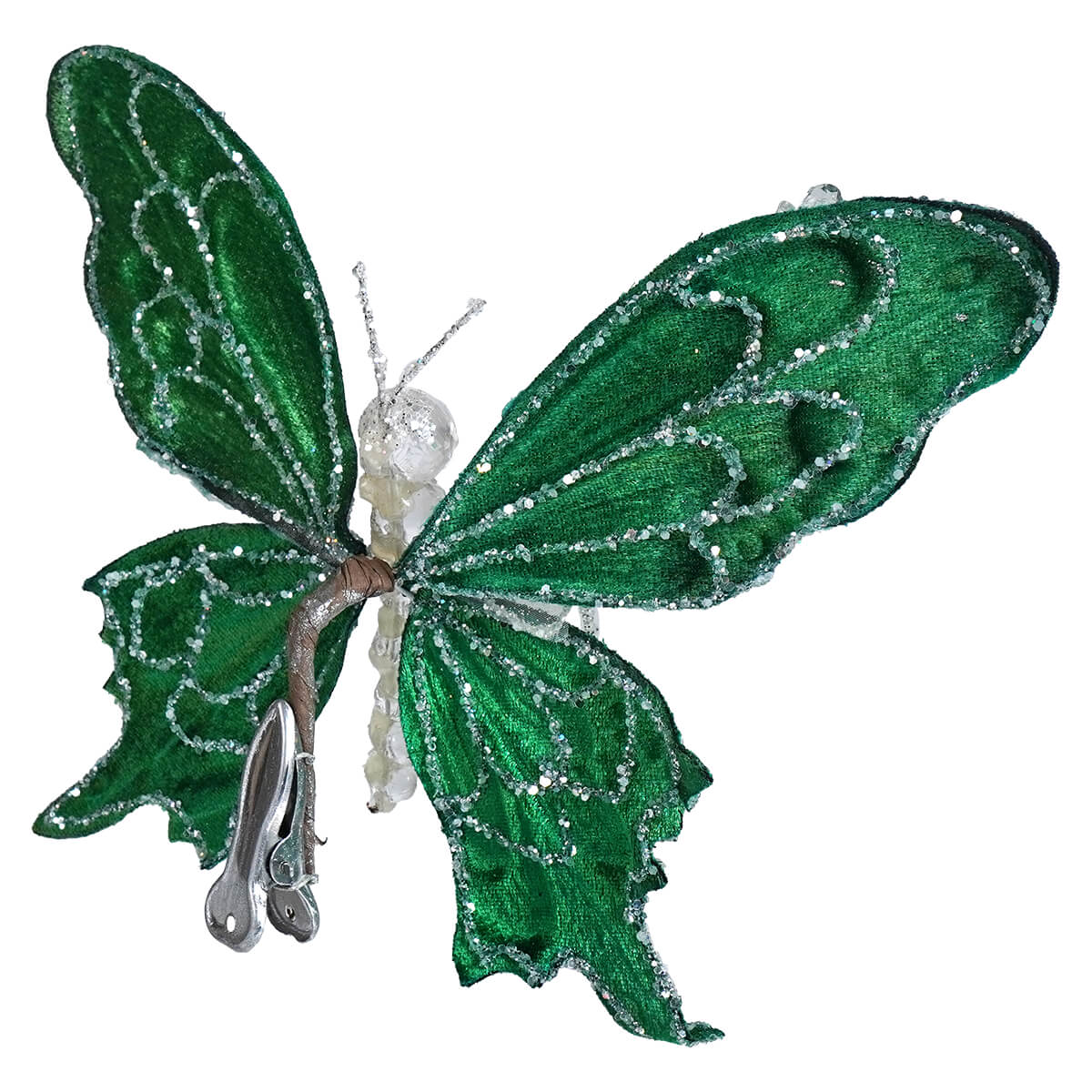 8" Jeweled & Glittered Green Butterfly Clip-On Ornament - Image 2