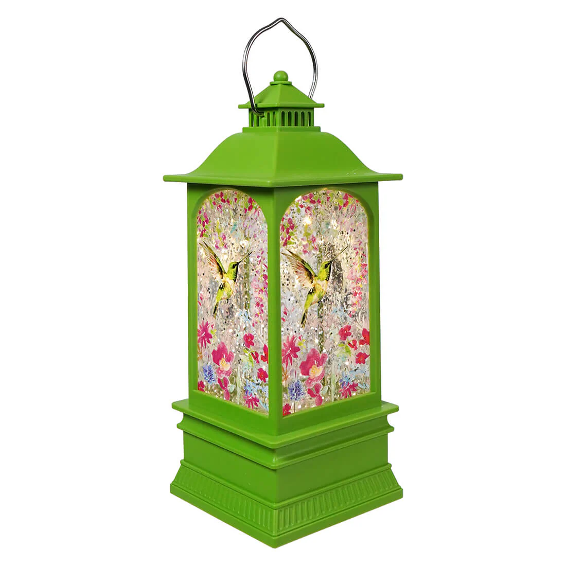 8" LED Lighted Hummingbird Pastel Green Spinning Water Globe Lantern