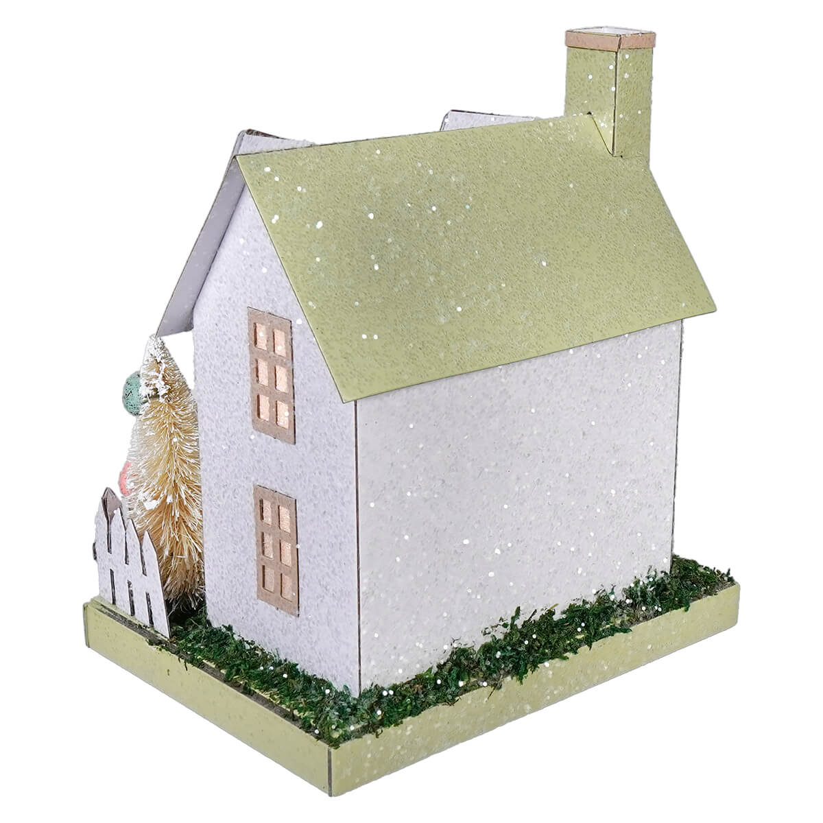 8" Lighted LED Pastel Green & Pink Brown Bunny Easter House - Image 3