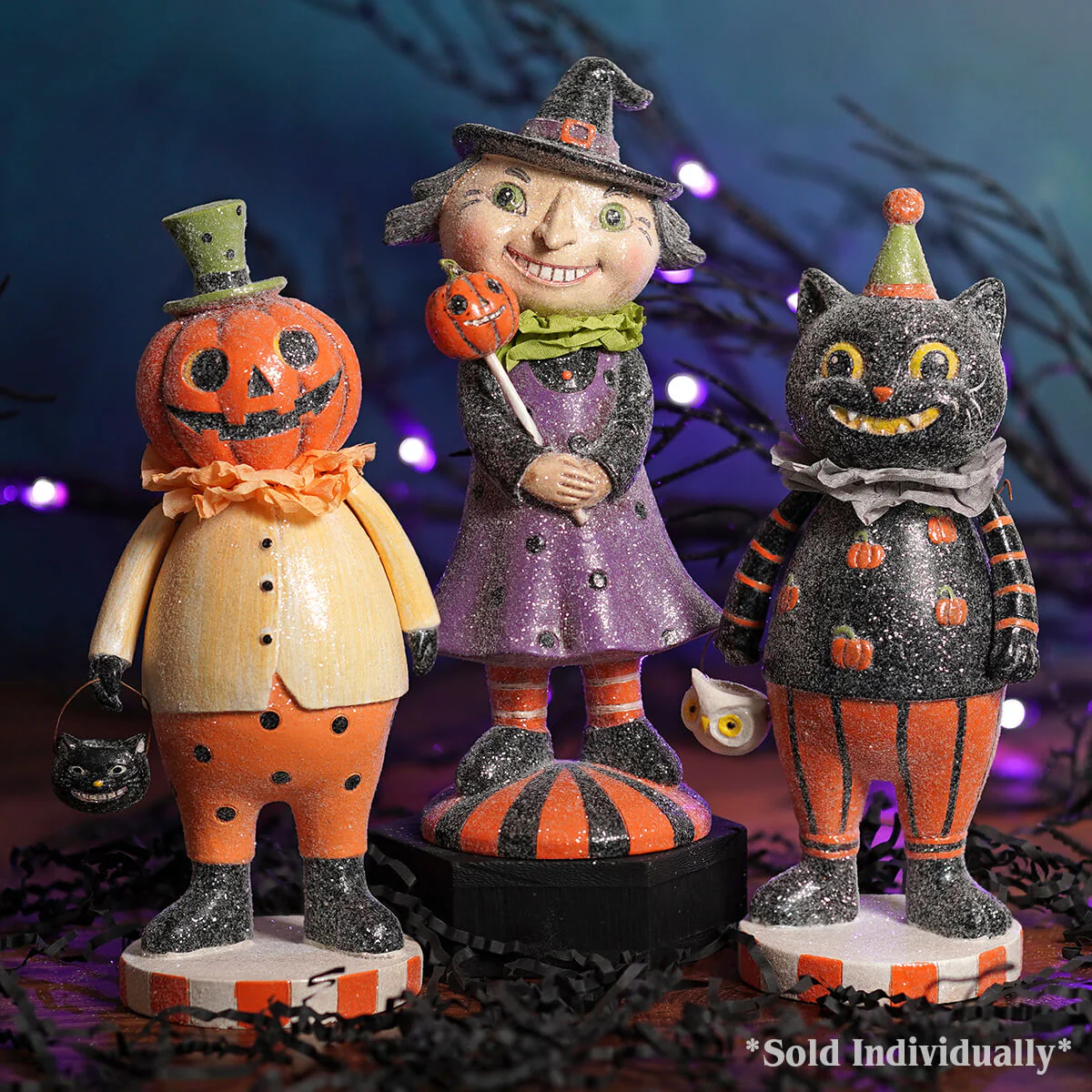 8" Resin Retro Black Cat Costume Trick-Or-Treater Figurine - Image 3
