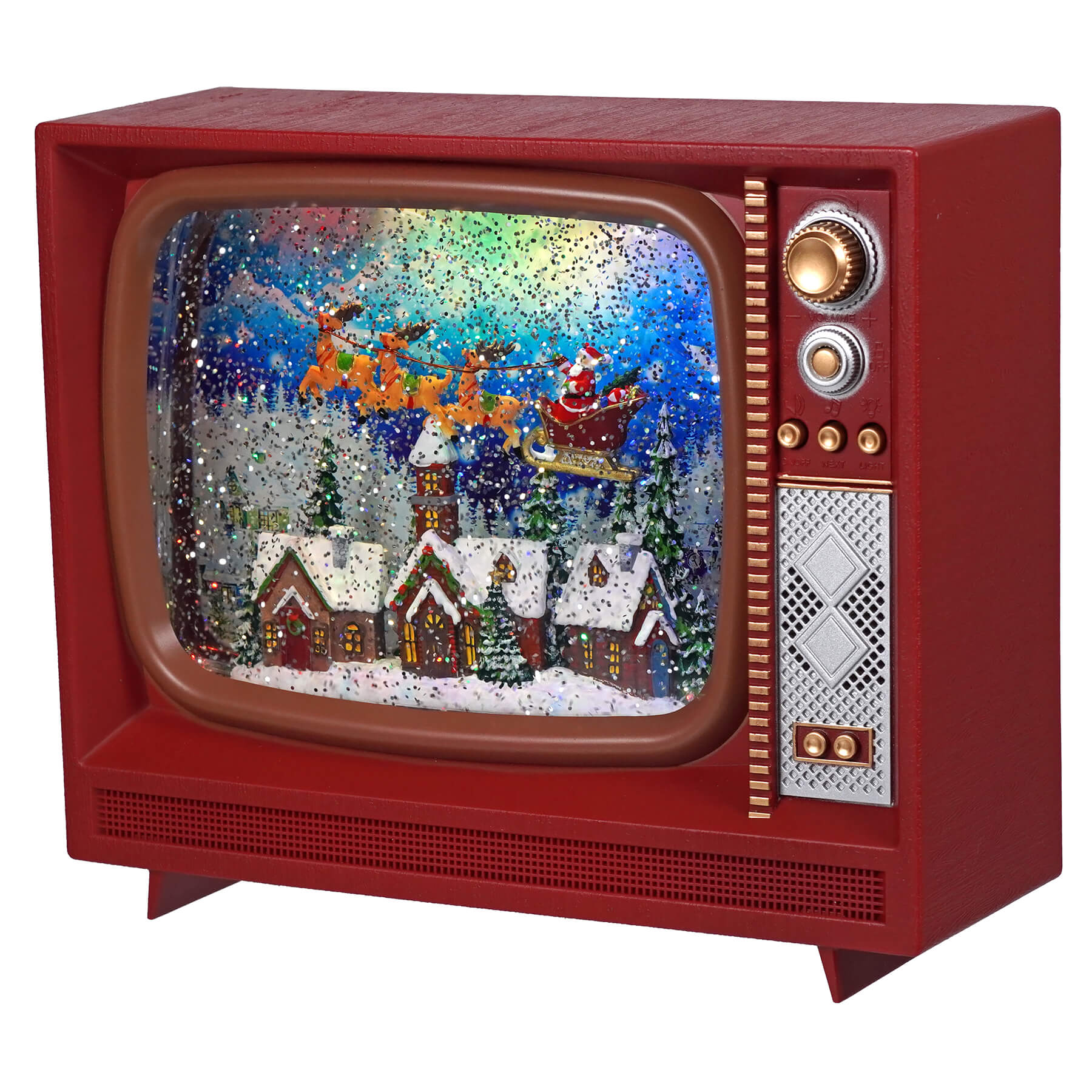 9.75" Santa Flying Over Town Musical Lighted Water Television - Image 2
