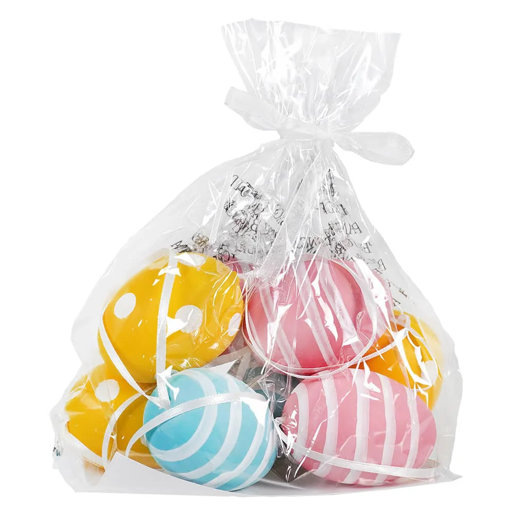 Bagged Yellow, Pink & Blue Striped & Dotted Easter Egg Ornaments Set/8 - Image 2