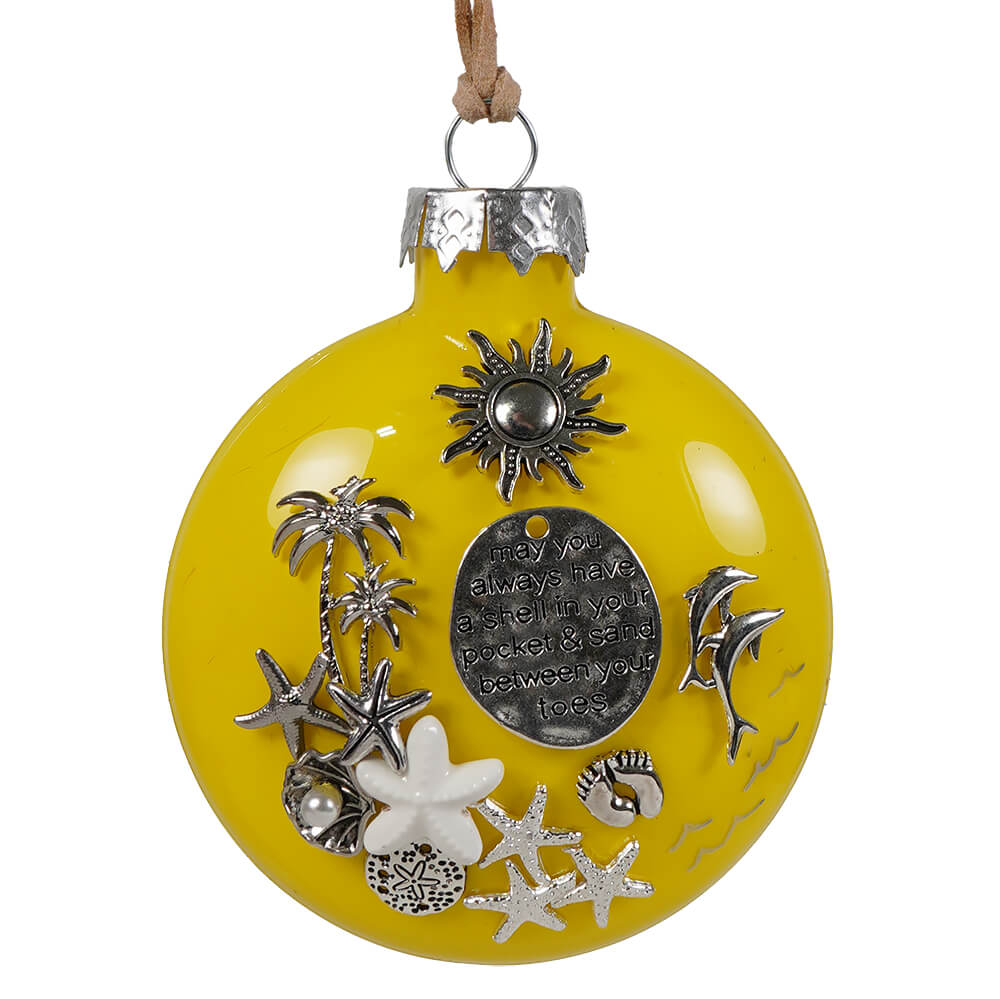 Beach Blessing Glass Ornament - Yellow