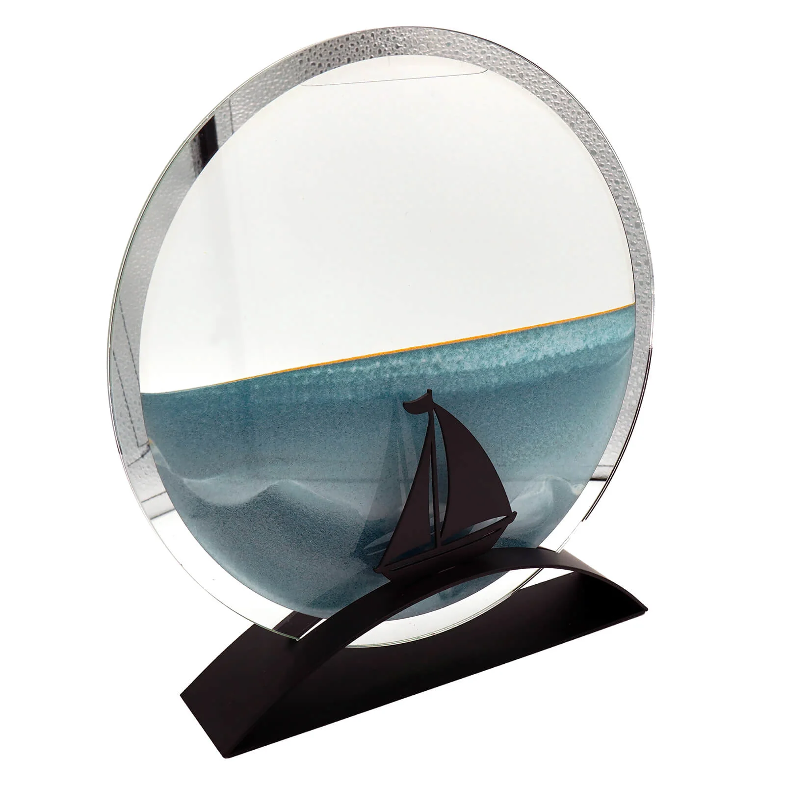 Beachcombers 10.5" Sailboat Round Glass Ocean-Blue Flowing Sand Art - Image 3