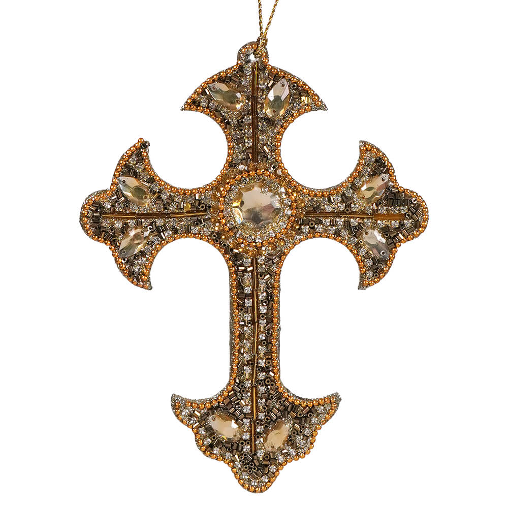 Beaded & Jeweled Gold Cross Ornament
