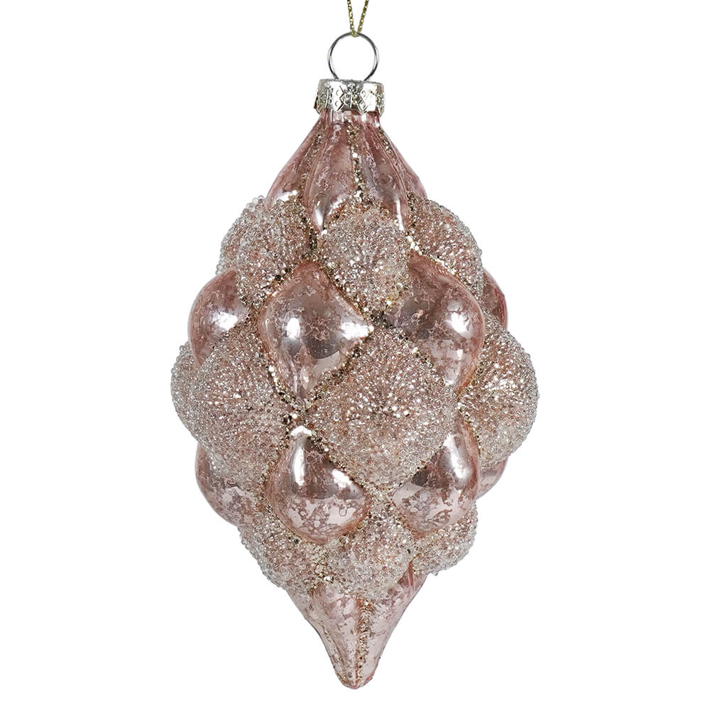 Beaded Pink Mercury Glass Teardrop Hobnail Ornament