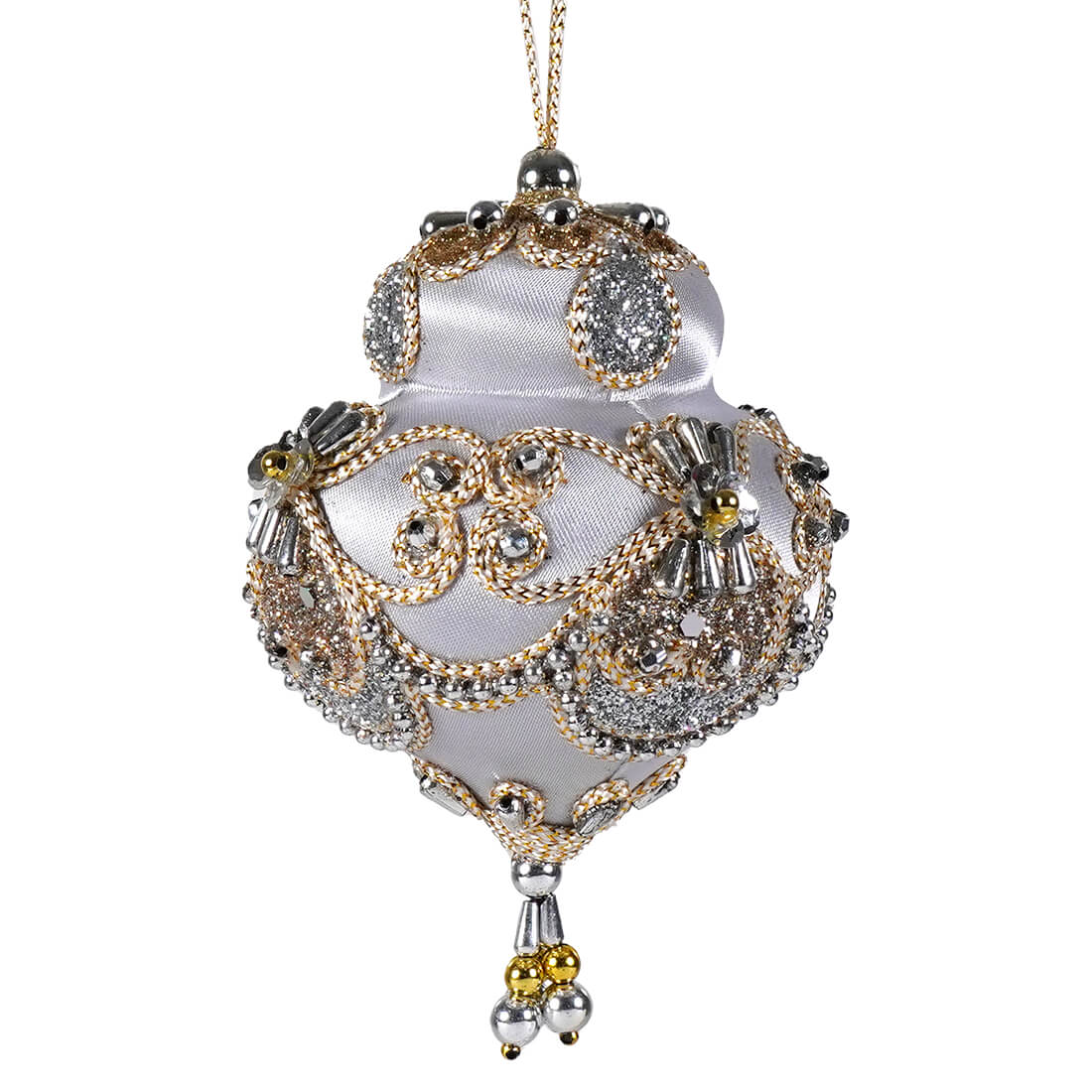 Beaded Taupe, Gold & Silver Dome Ornament