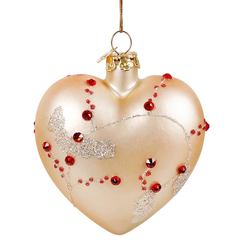 Beige & Red Glass Heart Ornament With Swarovski® Elements