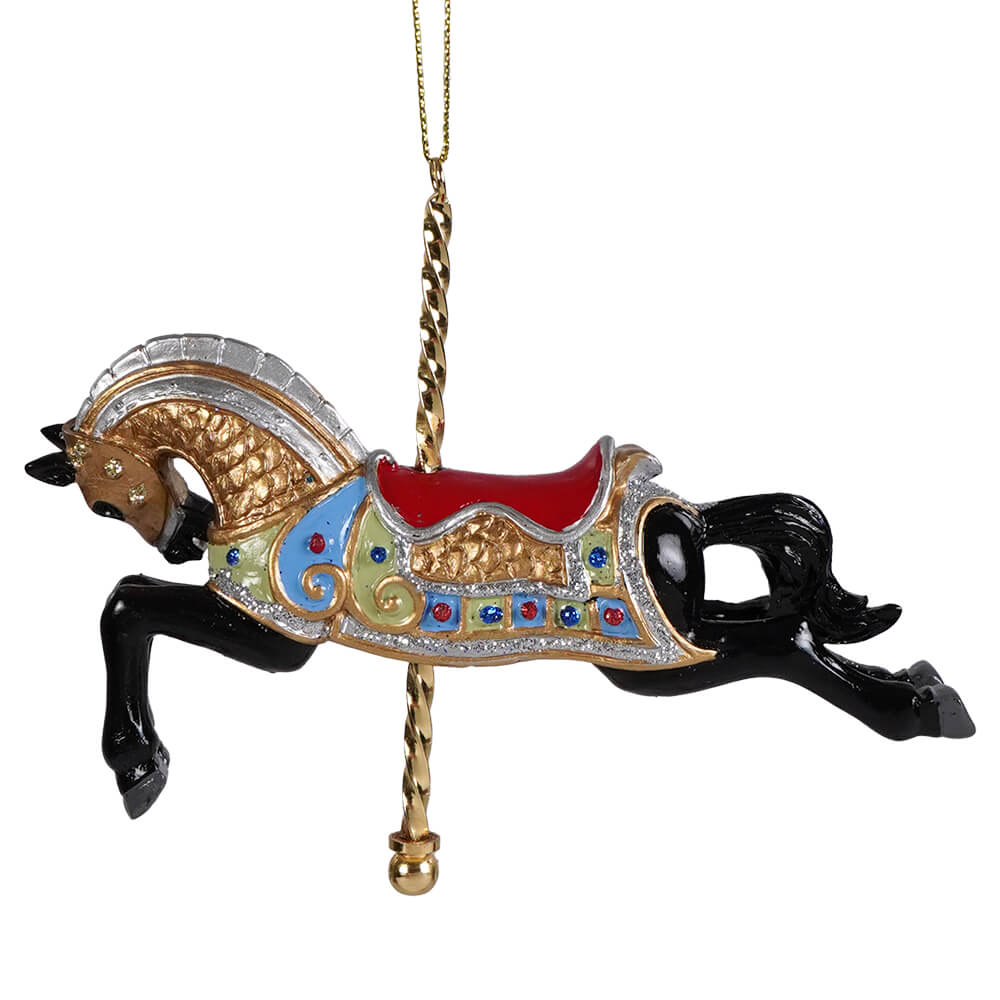 Black Armored Horse Carousel Ornament - Image 2
