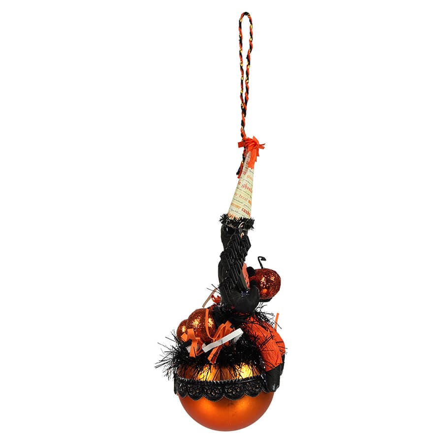 Black Cat Boy on Orange Ball Ornament - Image 2