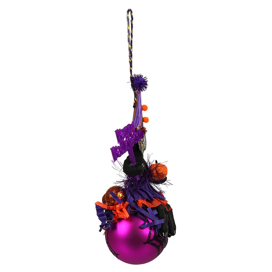 Black Cat Girl on Purple Spider Ball Ornament - Image 2