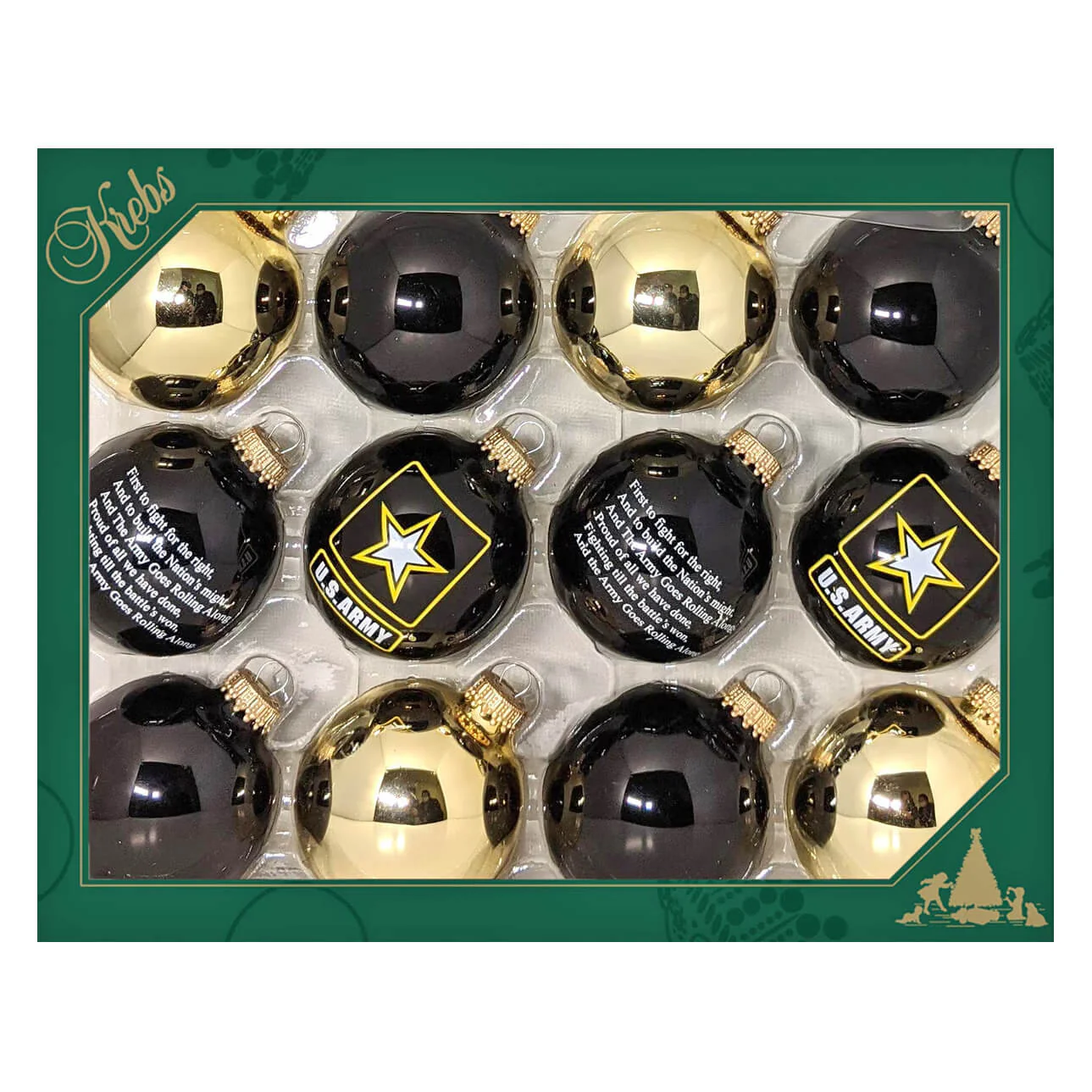 Black & Gold U.S. Army Variety Ball Ornaments Set/12