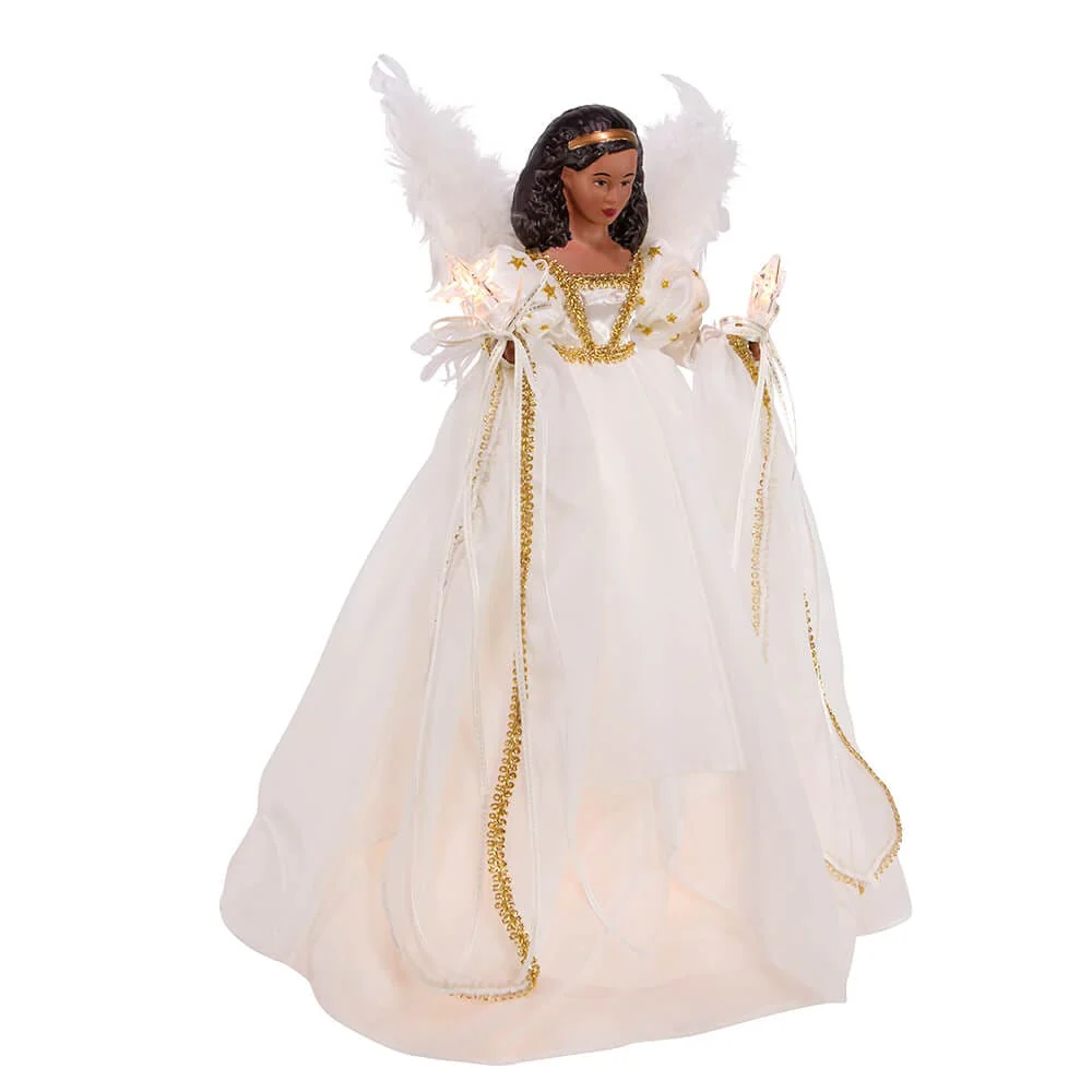 Black Angel in Ivory & Gold Lighted Treetopper - Image 2