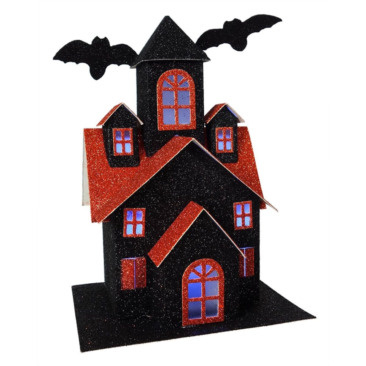 Black Lighted Haunted House With Bats